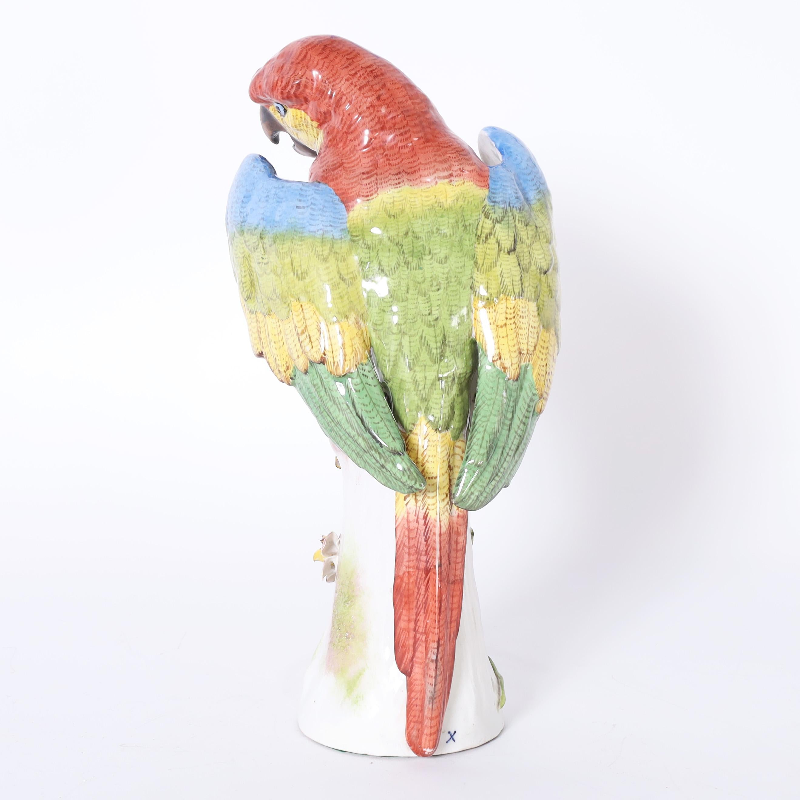 Glazed German Porcelain Parrot For Sale
