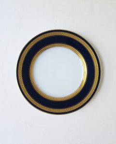German Porcelain Plates Blue Gold Greek Key, Pair