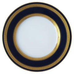 Antique German Porcelain Plates Blue Gold Greek Key, Pair
