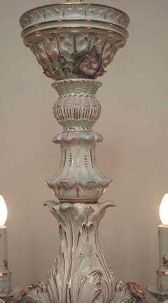 German Porcelain Six-Light Floral Decorated Chandelier