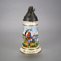 German Porcelain Stein with Figural Railroad Finial 20th C