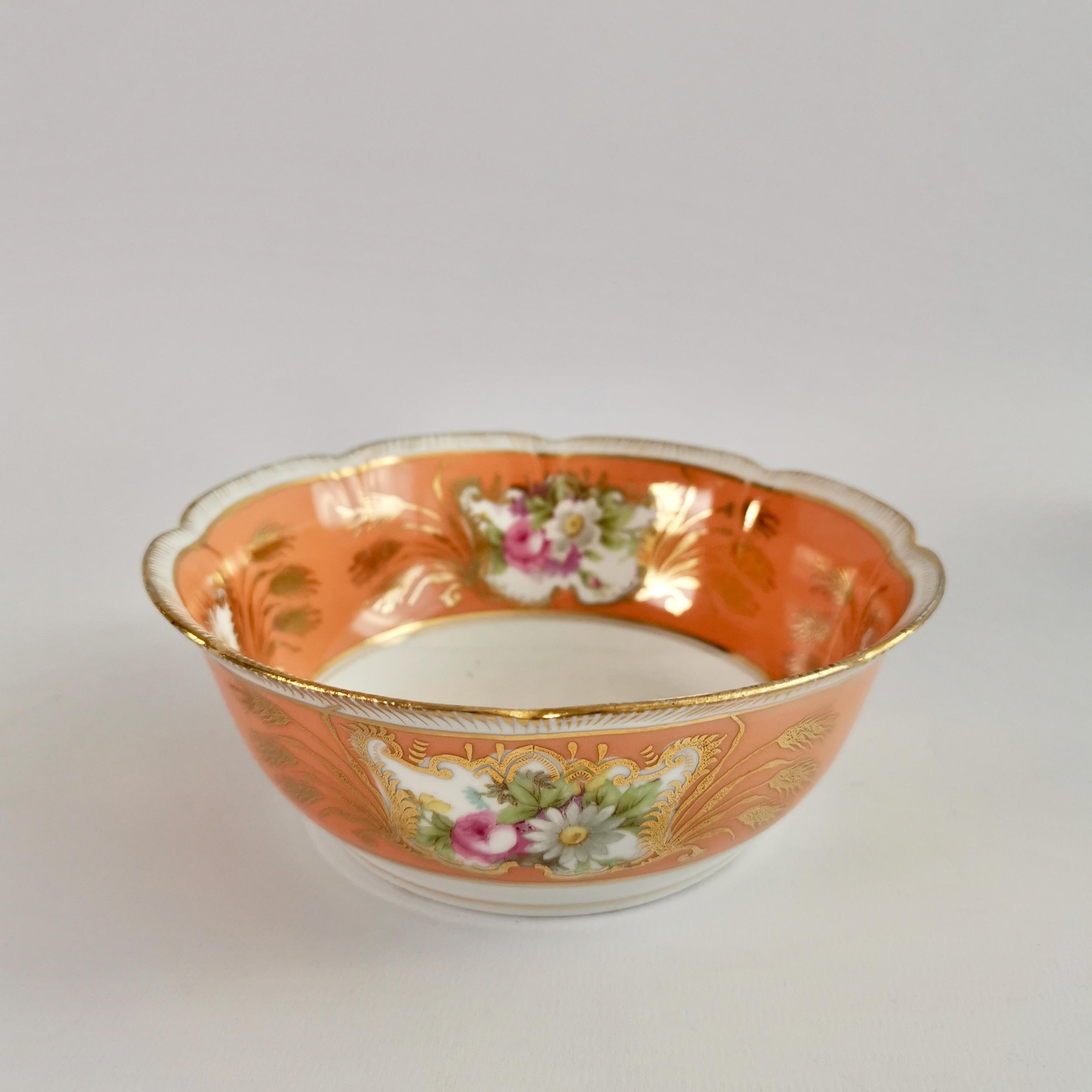German Porcelain Sucrier Set, Orange with Flowers, Rococo Revival, ca 1860 6