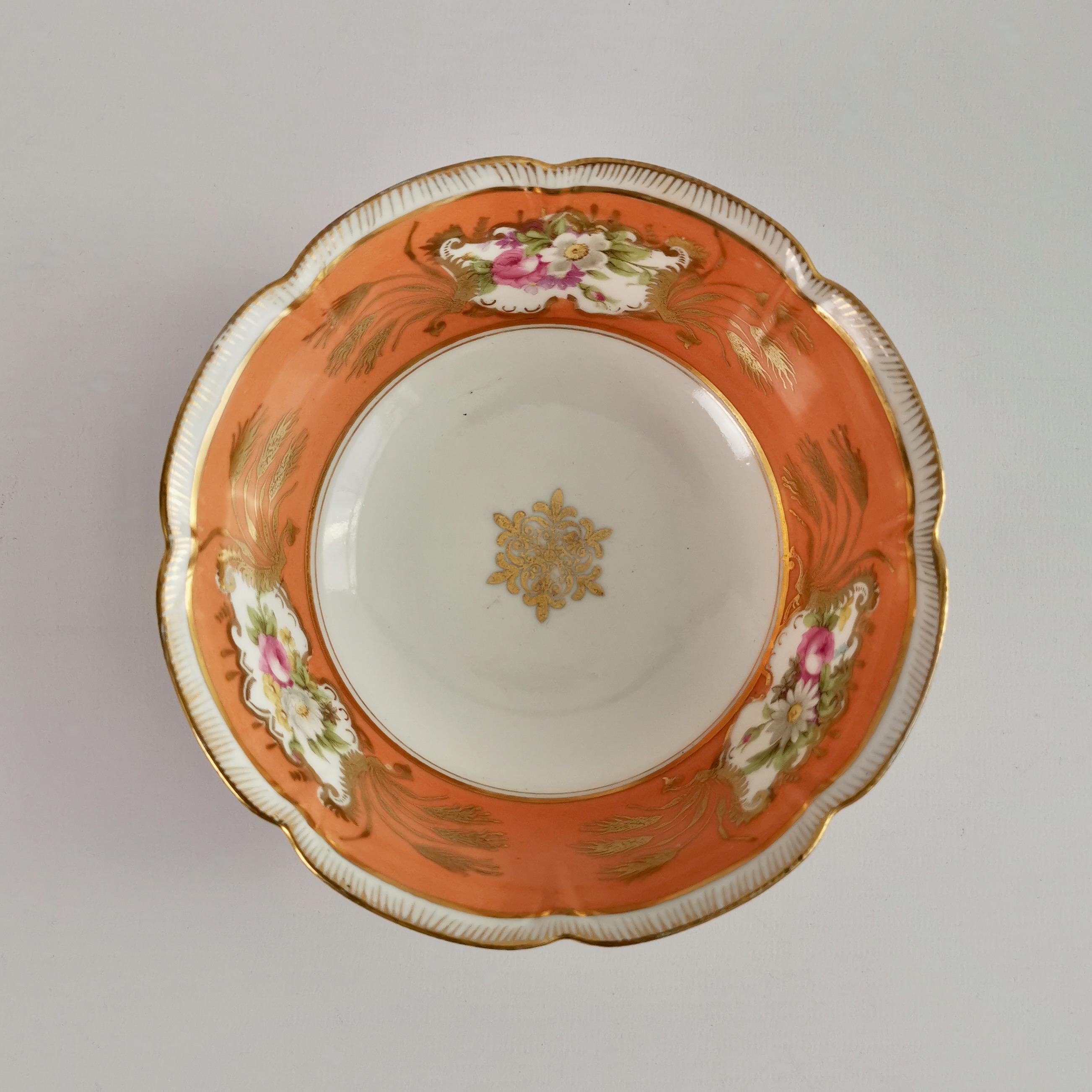German Porcelain Sucrier Set, Orange with Flowers, Rococo Revival, ca 1860 7