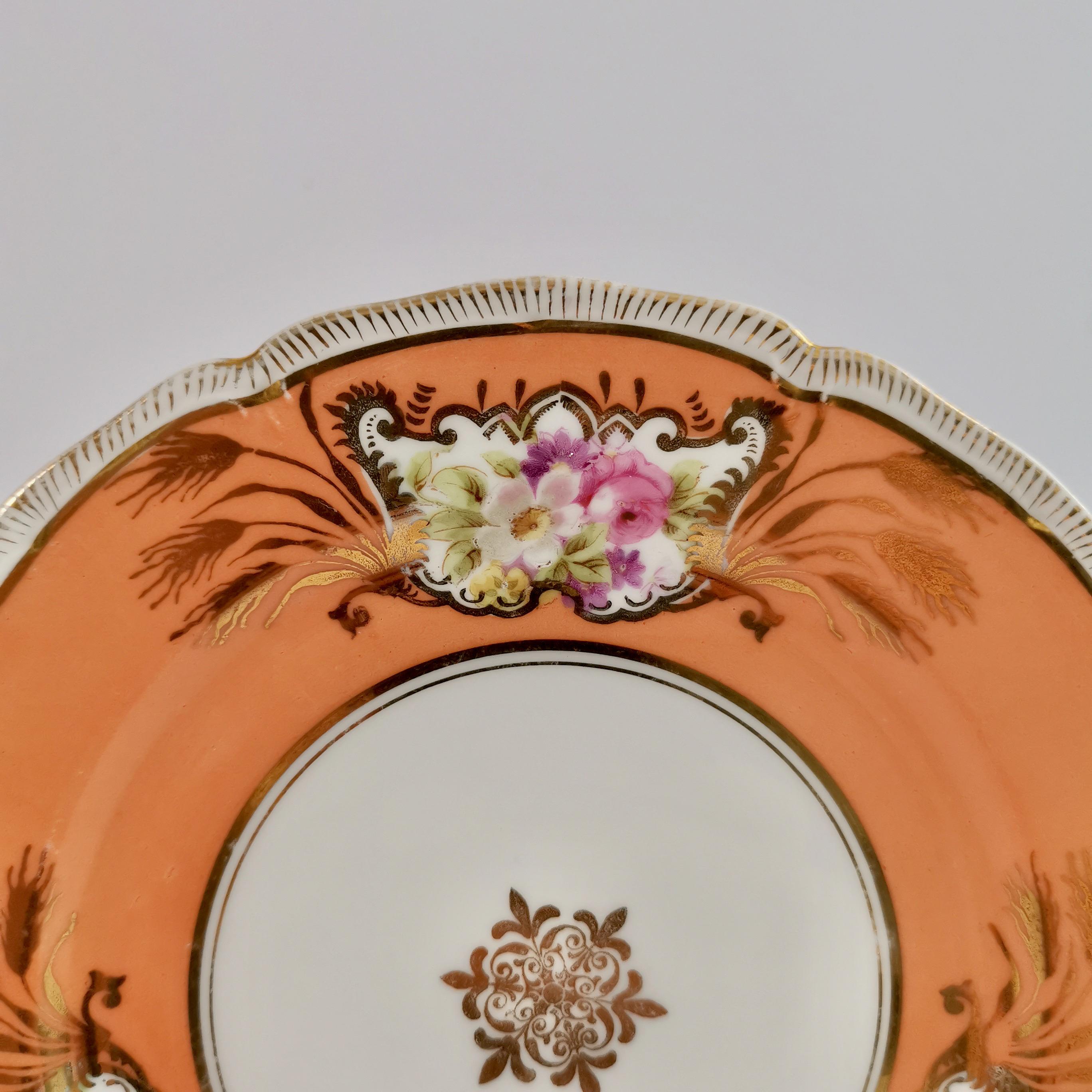 German Porcelain Sucrier Set, Orange with Flowers, Rococo Revival, ca 1860 8
