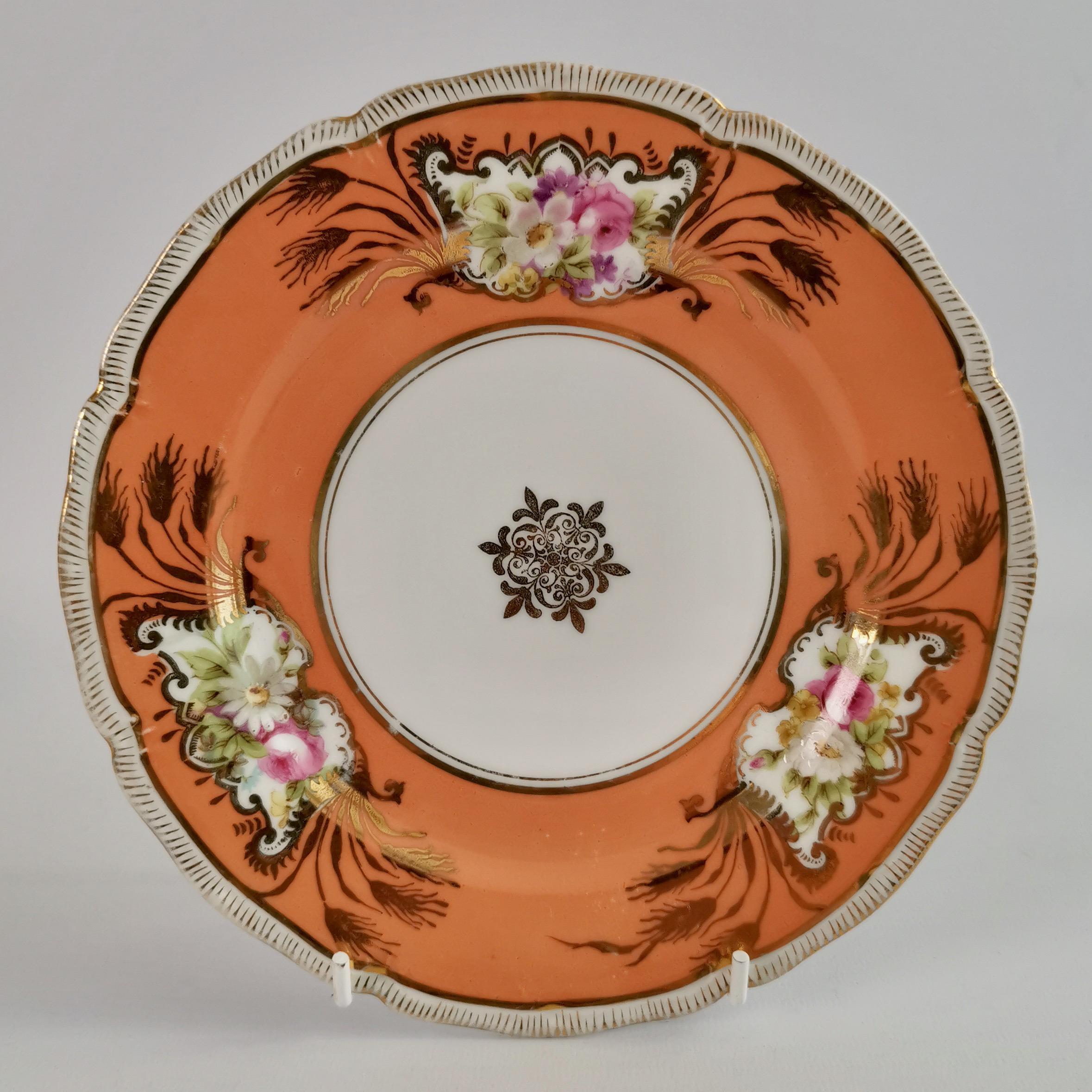 Mid-19th Century German Porcelain Sucrier Set, Orange with Flowers, Rococo Revival, ca 1860