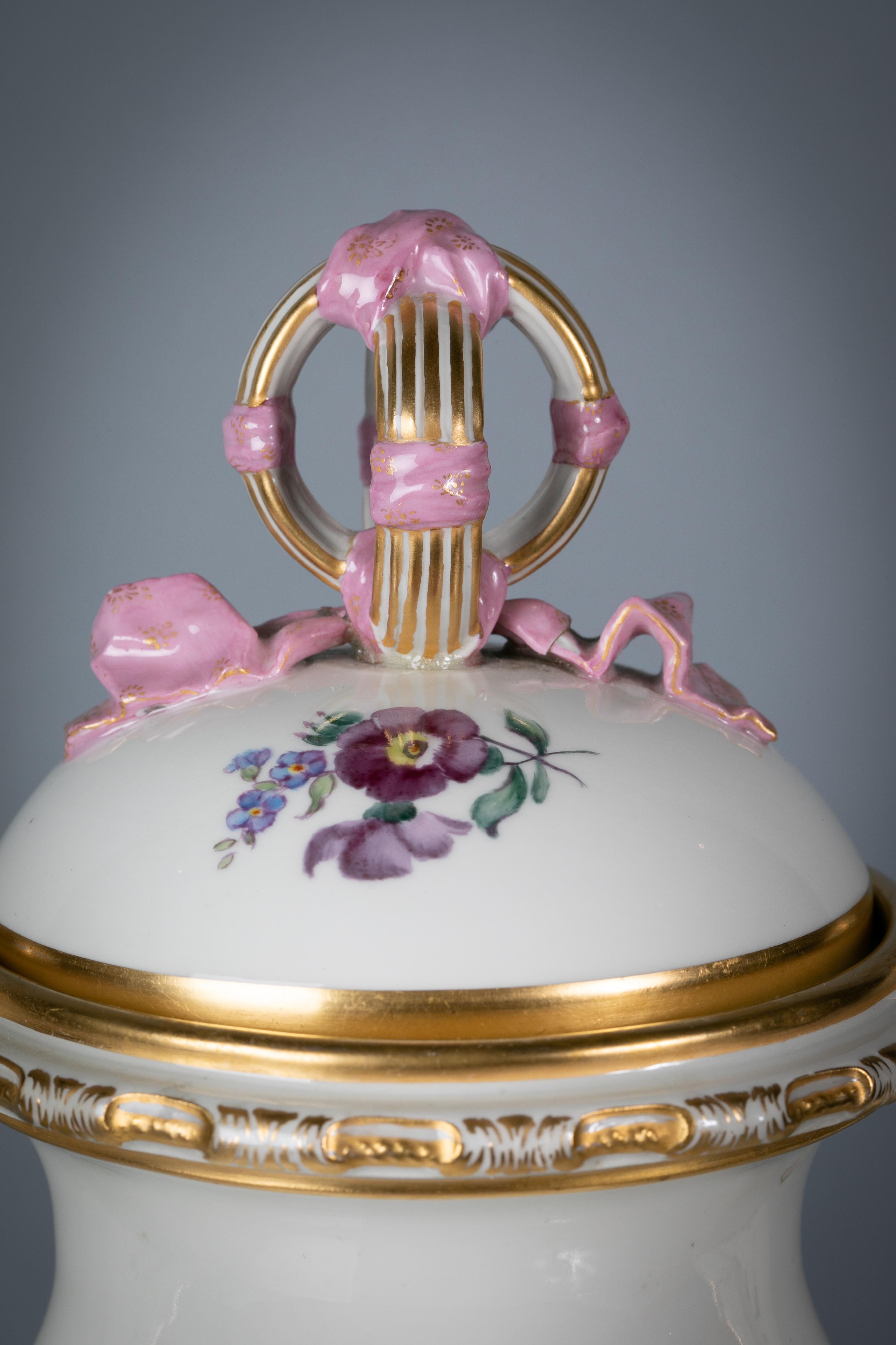 Late 19th Century German Porcelain Two-Handled Covered Vase, Berlin, Circa 1880 For Sale