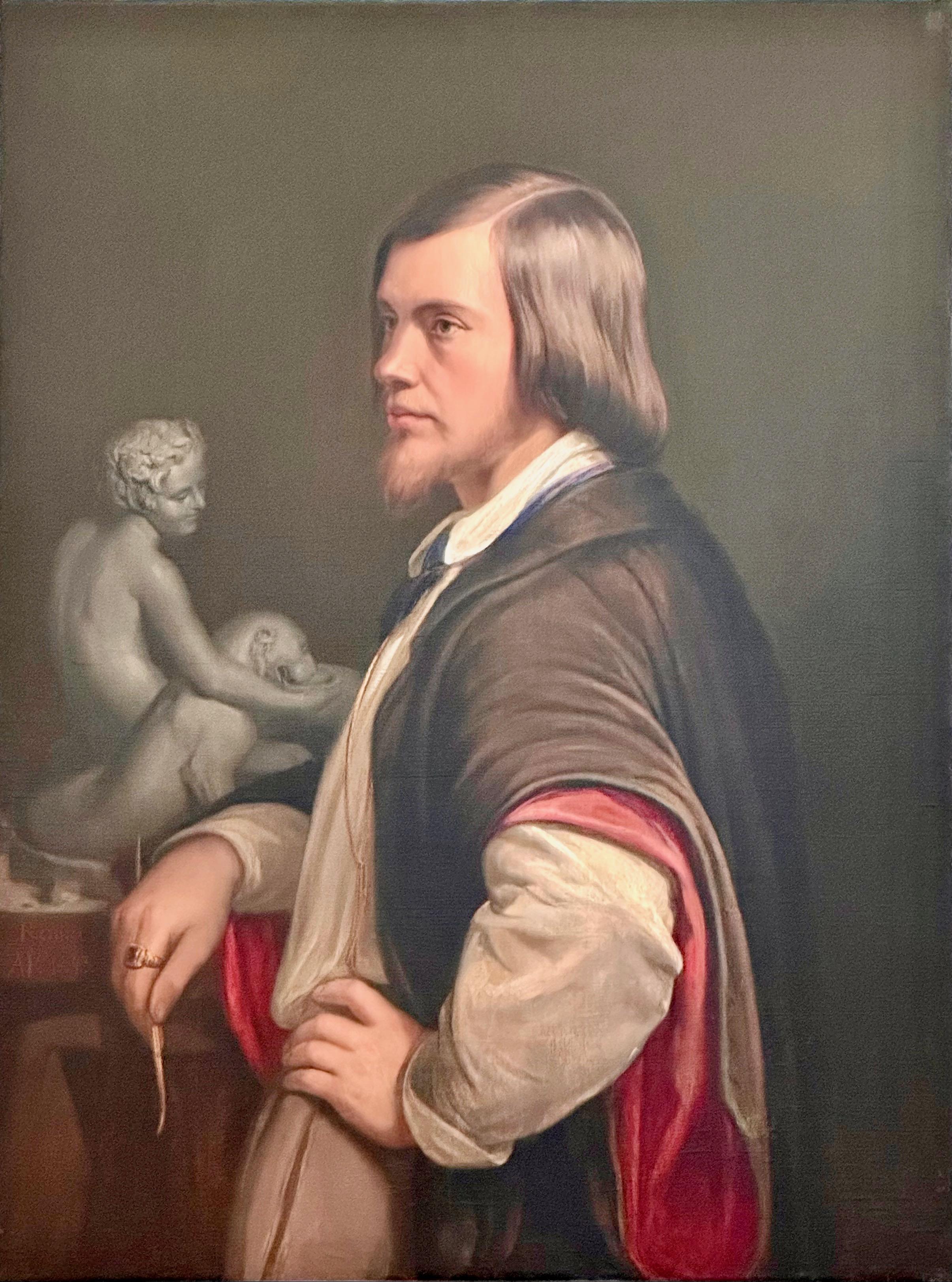 Deutsches Porträt eines Bildhauers von August Theodor Kaselowsky, signiert Roma AK 1843 (19. Jahrhundert)