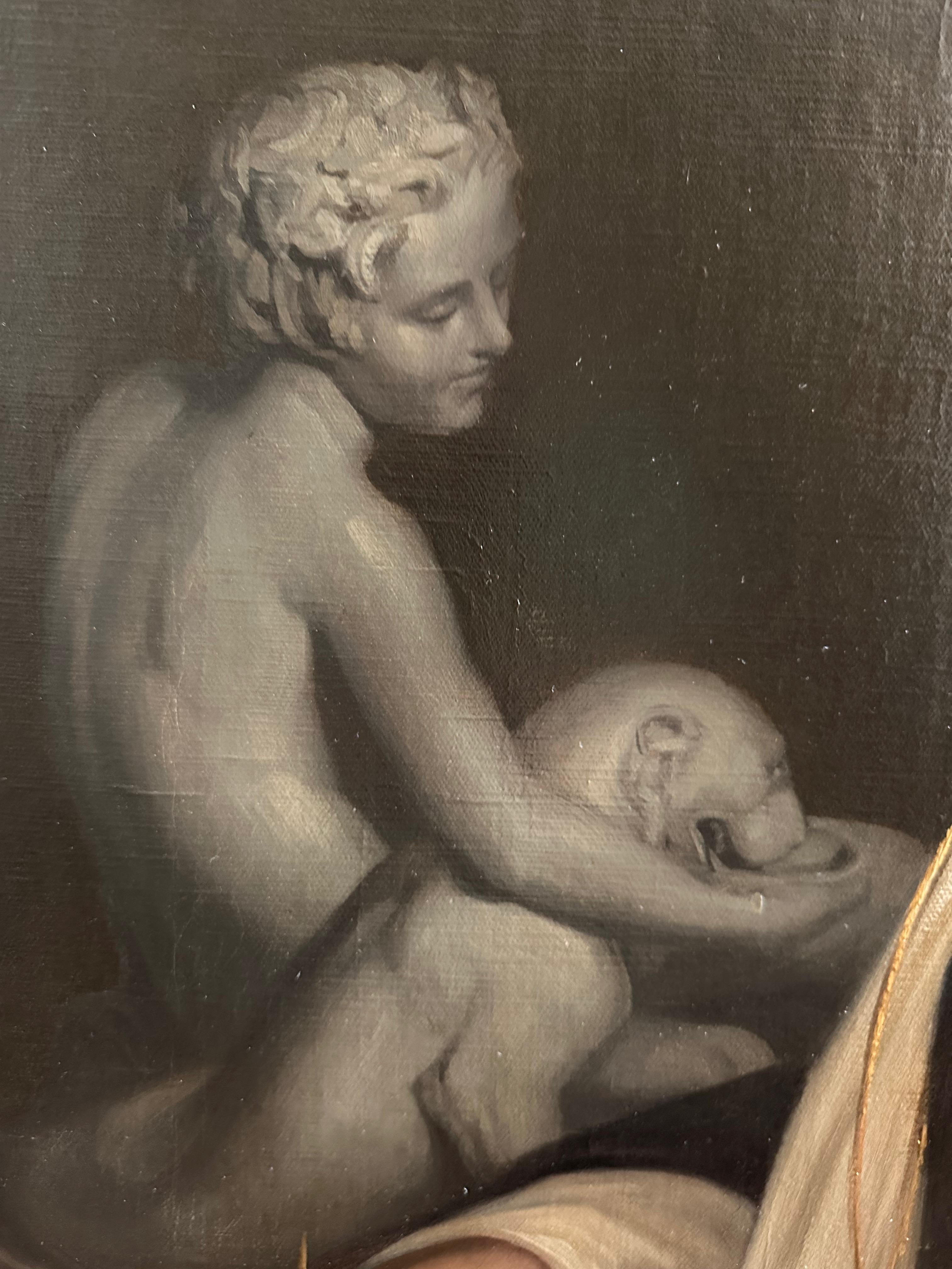 Deutsches Porträt eines Bildhauers von August Theodor Kaselowsky, signiert Roma AK 1843 (Romantik)