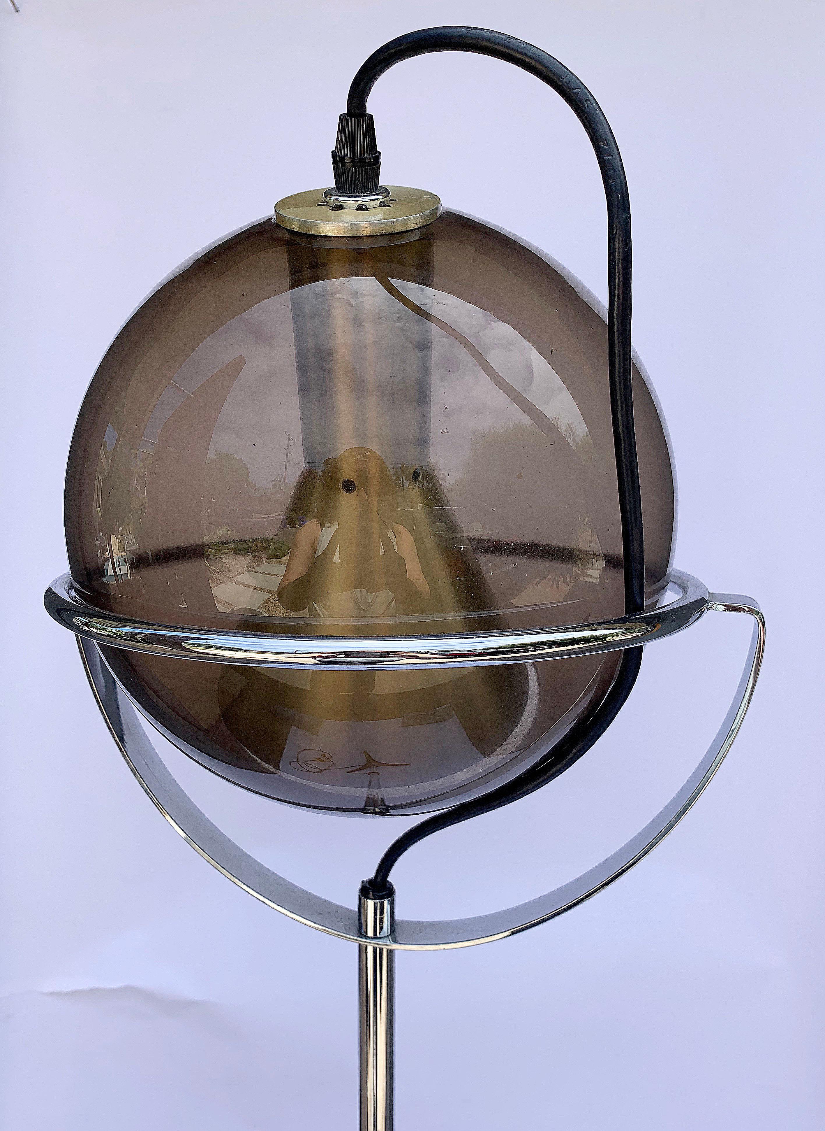 German Postmodern chrome and smoke brown glass floor lamp.