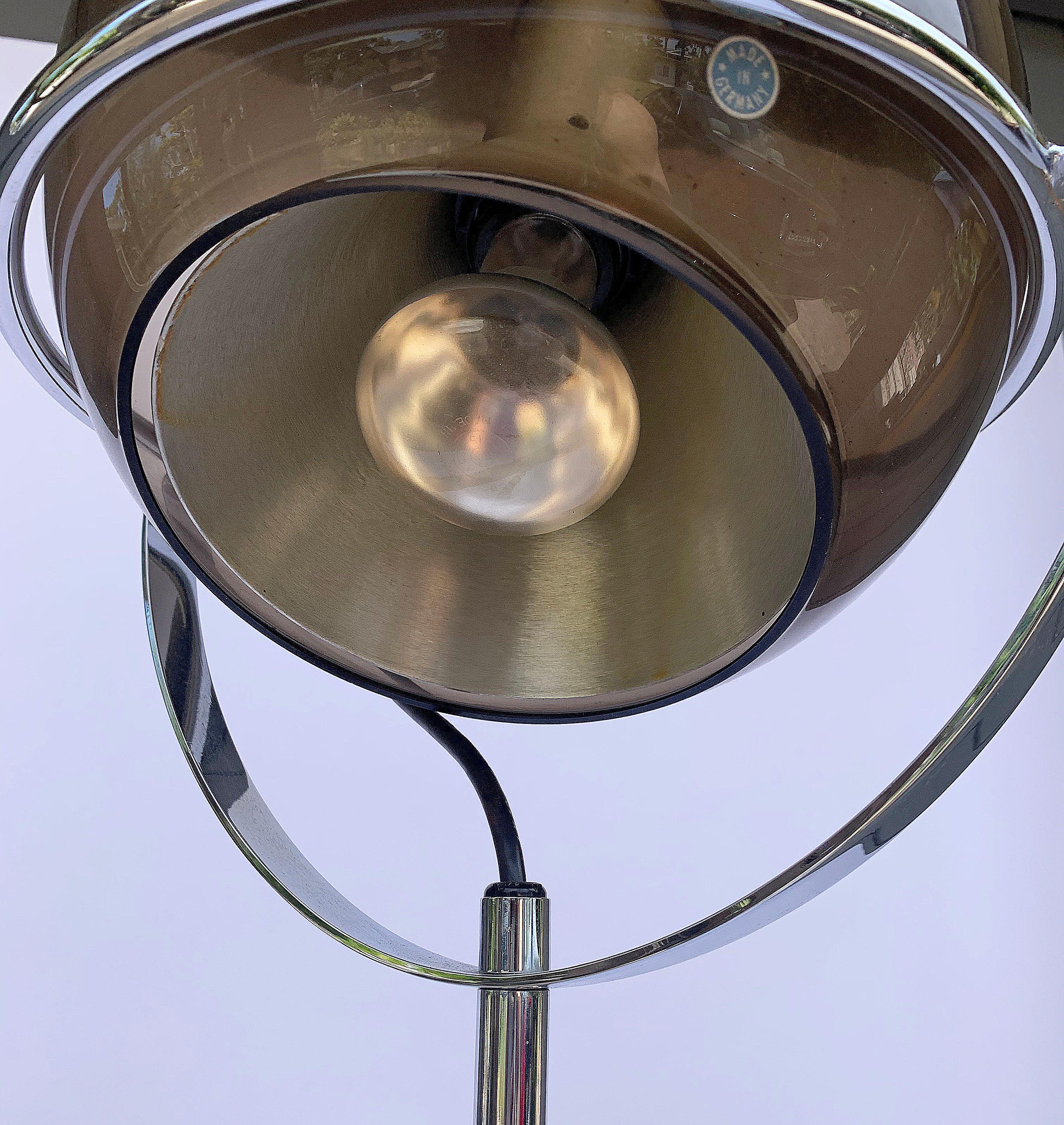 German Postmodern Chrome and Smoke Brown Glass Floor Lamp 2