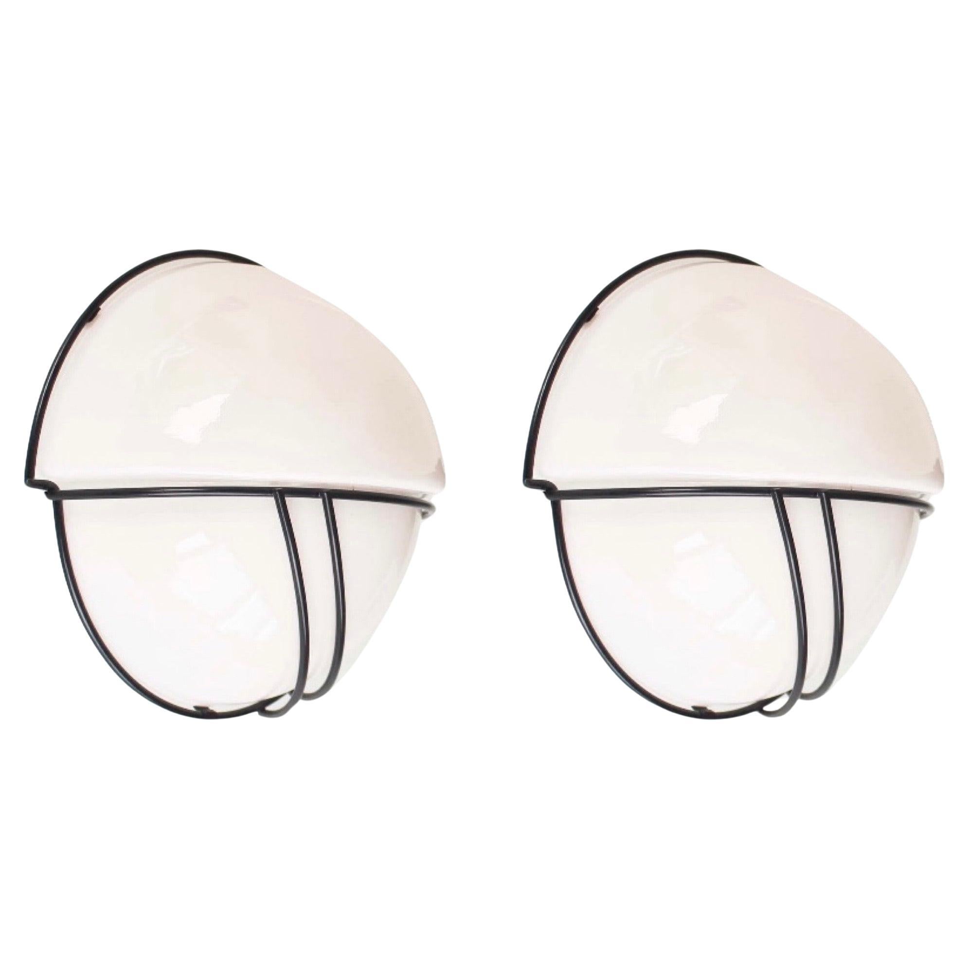 German Postmodern Pair of White Glass Wall Sconces by Sische, 1980s