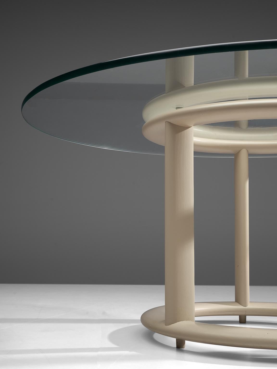 Mid-Century Modern German Postmodern Round Dining Table with Glass Top