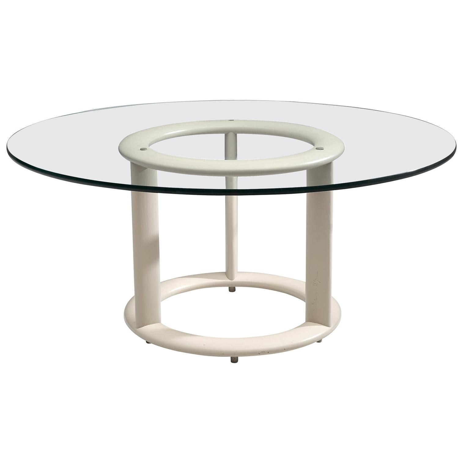 German Postmodern Round Dining Table with Glass Top