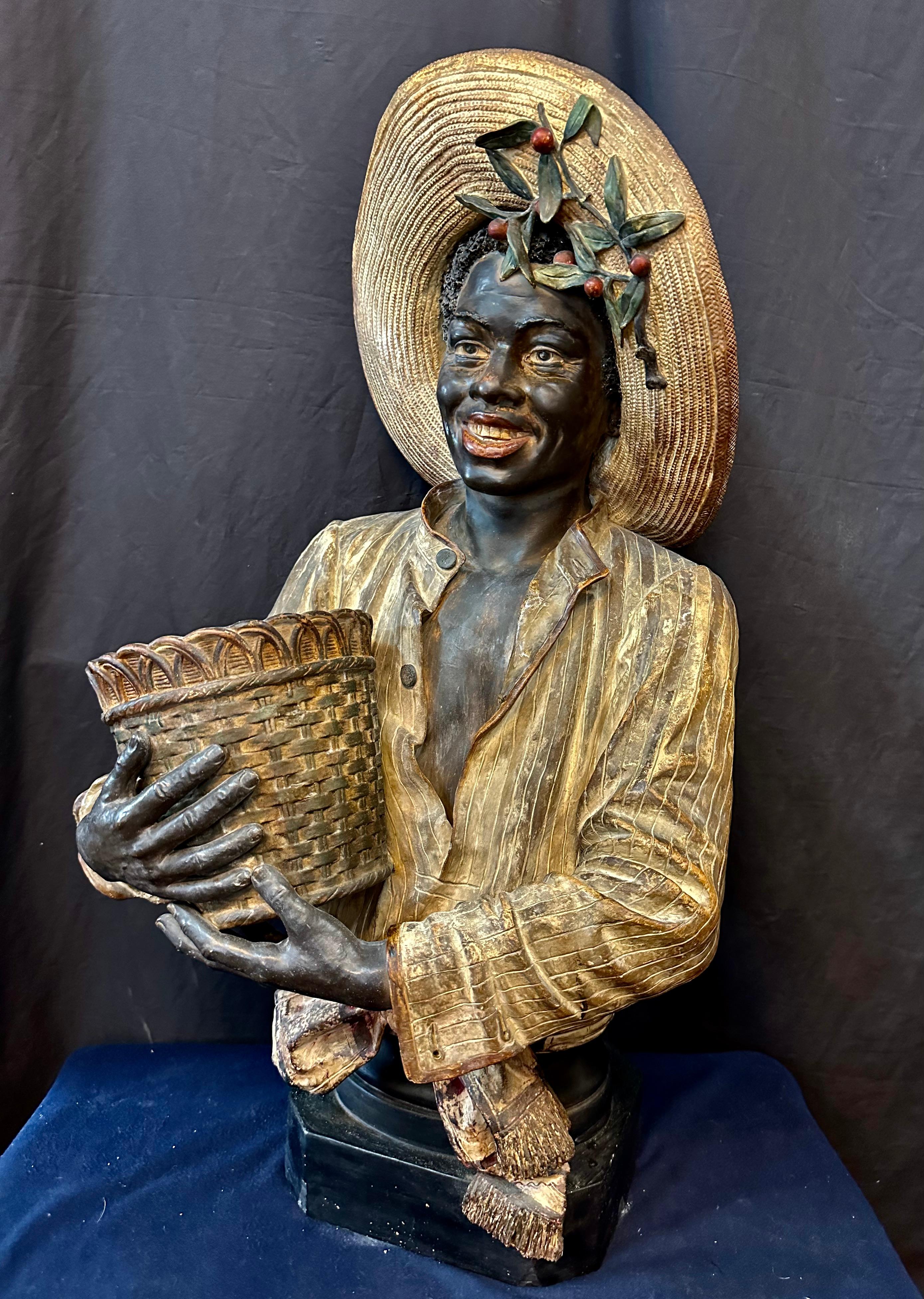 German Pottery Bust of a Black Boy In Good Condition For Sale In Bronx, NY