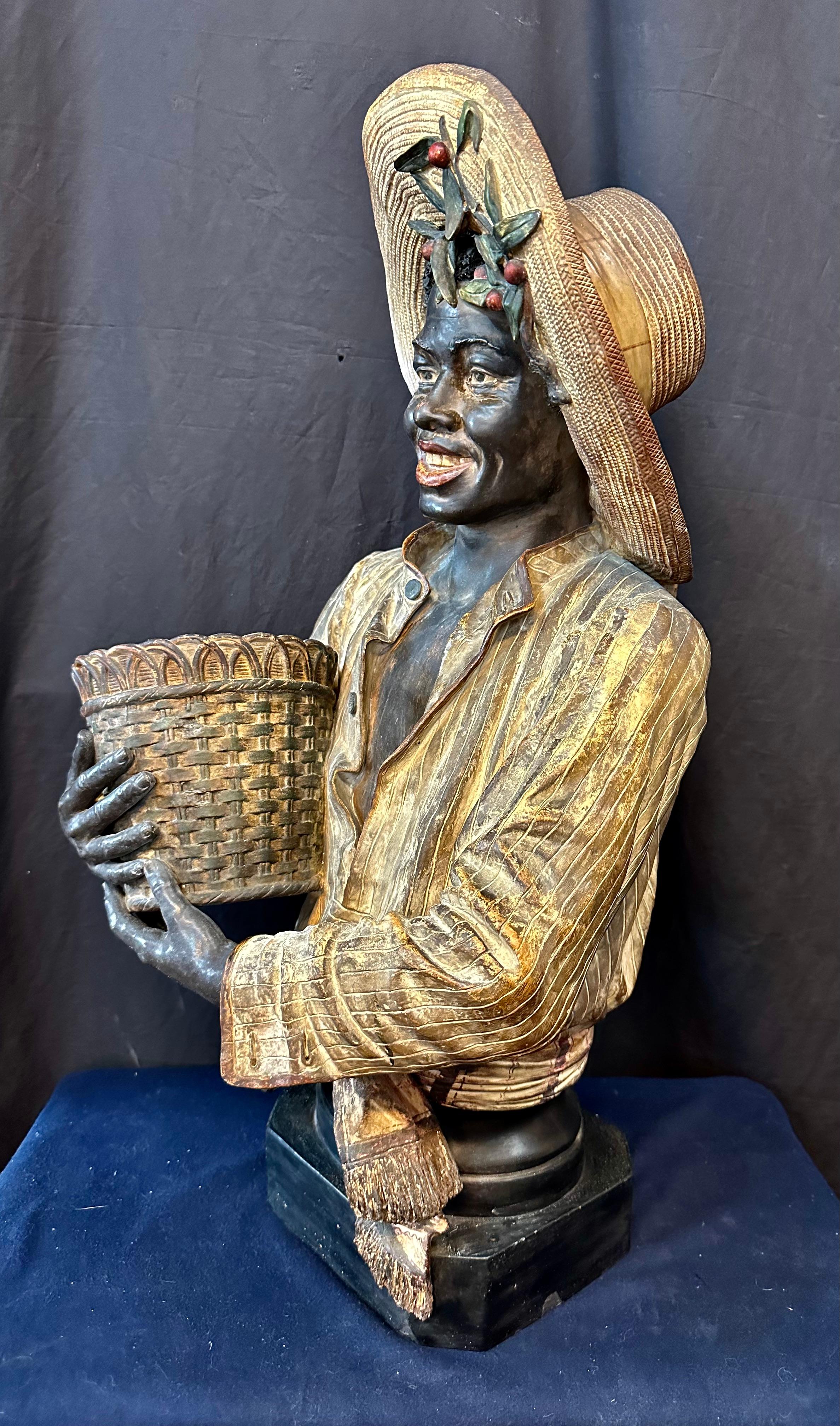 20th Century German Pottery Bust of a Black Boy For Sale