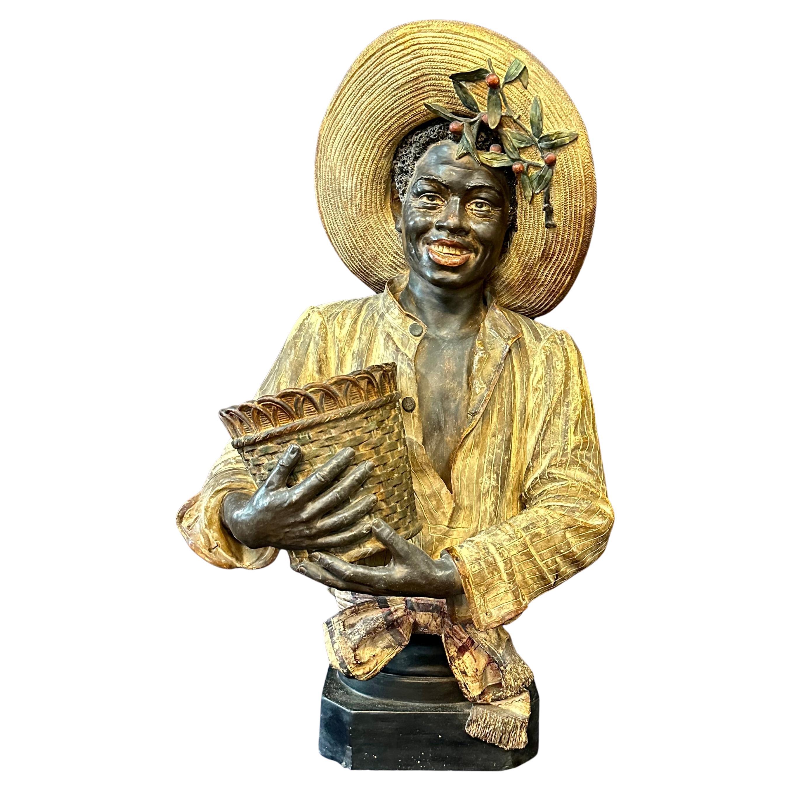 German Pottery Bust of a Black Boy For Sale