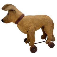 Antique German Pull Toy Dog, Turning Head, Steiff or Thuringian Workshop, C. 1900 - 1915
