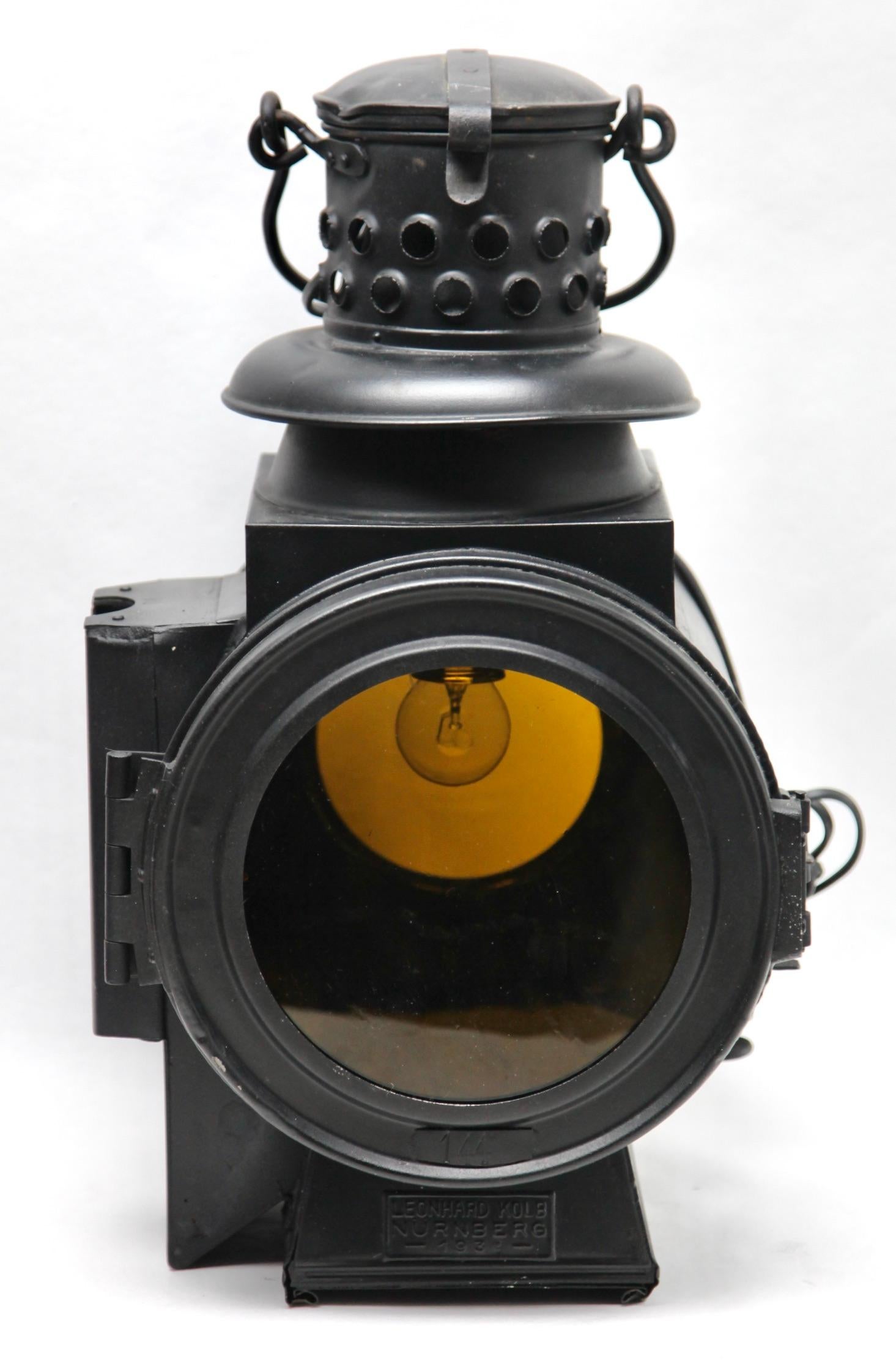 Machine-Made German Railway Lantern by Leonhard Kolb Nurnberg, 1939s For Sale