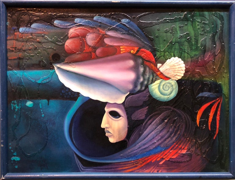 Magic Realist Surrealist Latin American Naive Fantasy Painting  - Black Figurative Painting by German Ramon Duron Lanza