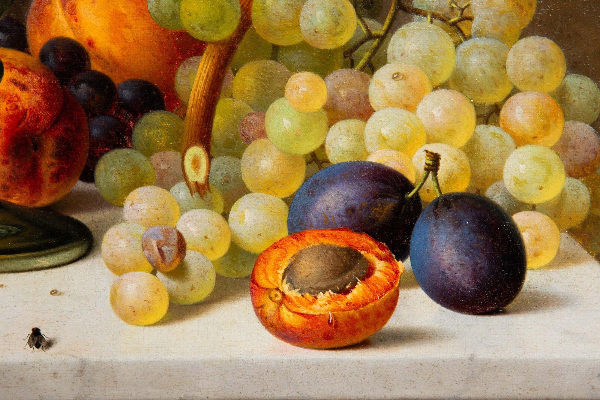 German Realist Still-Life Painting of Fruits and Wine by Gottfried Schultz For Sale 5