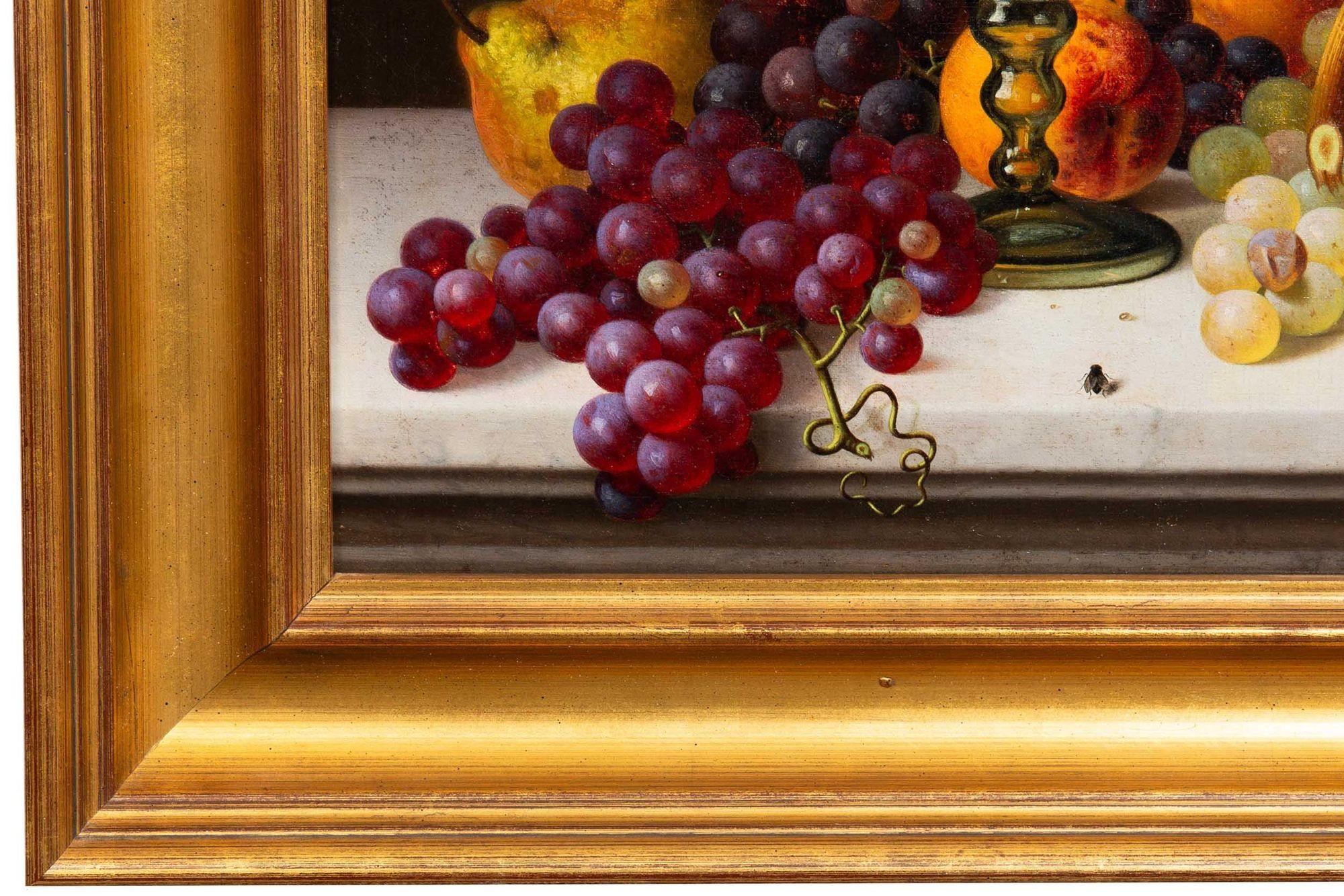 German Realist Still-Life Painting of Fruits and Wine by Gottfried Schultz For Sale 13