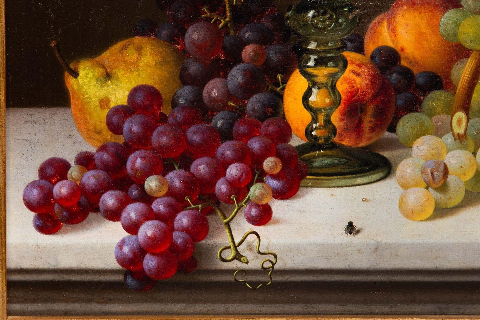 German Realist Still-Life Painting of Fruits and Wine by Gottfried Schultz For Sale 1