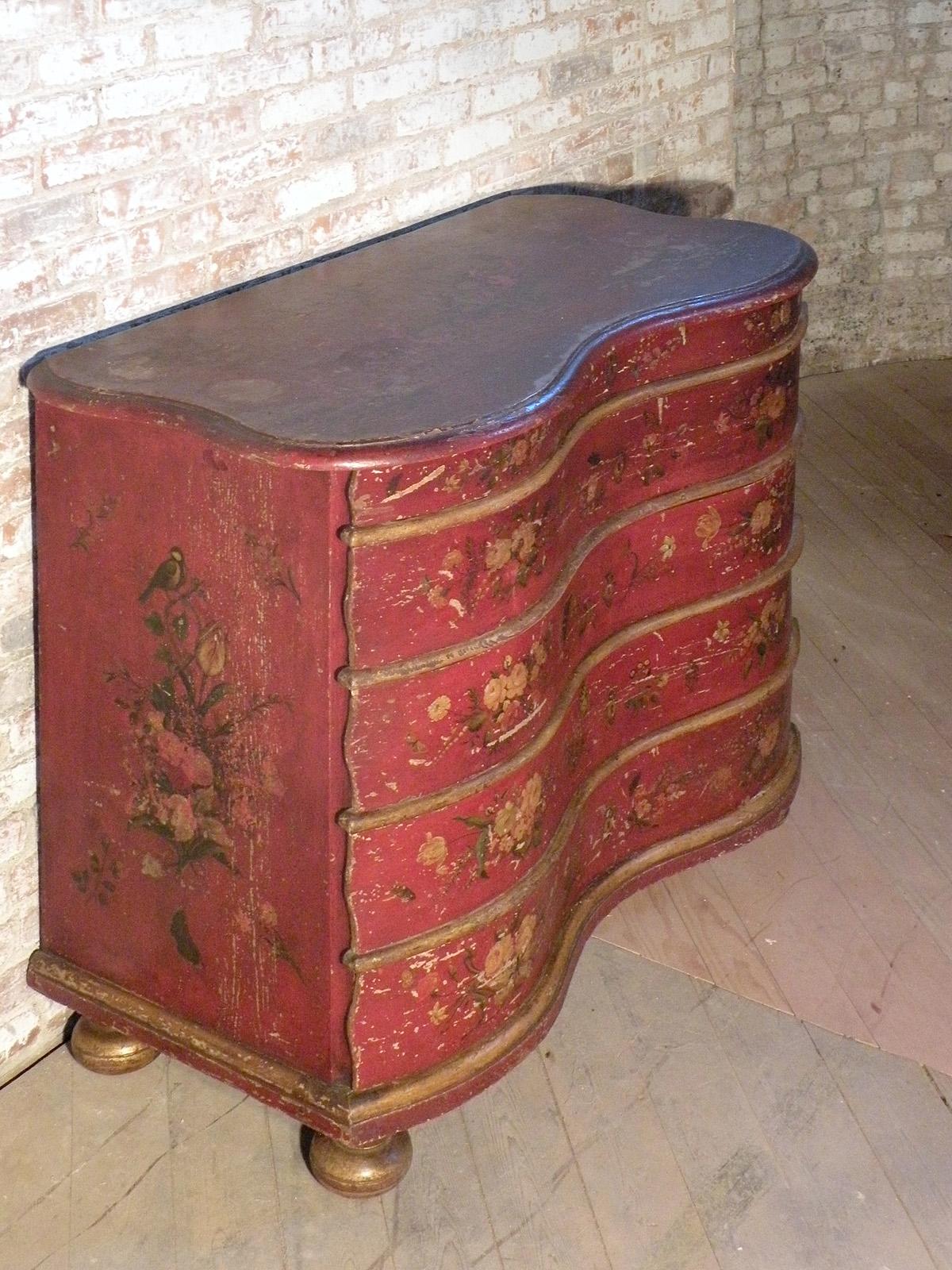Baroque German Red Painted 18th Century Serpentine Front Commode  For Sale