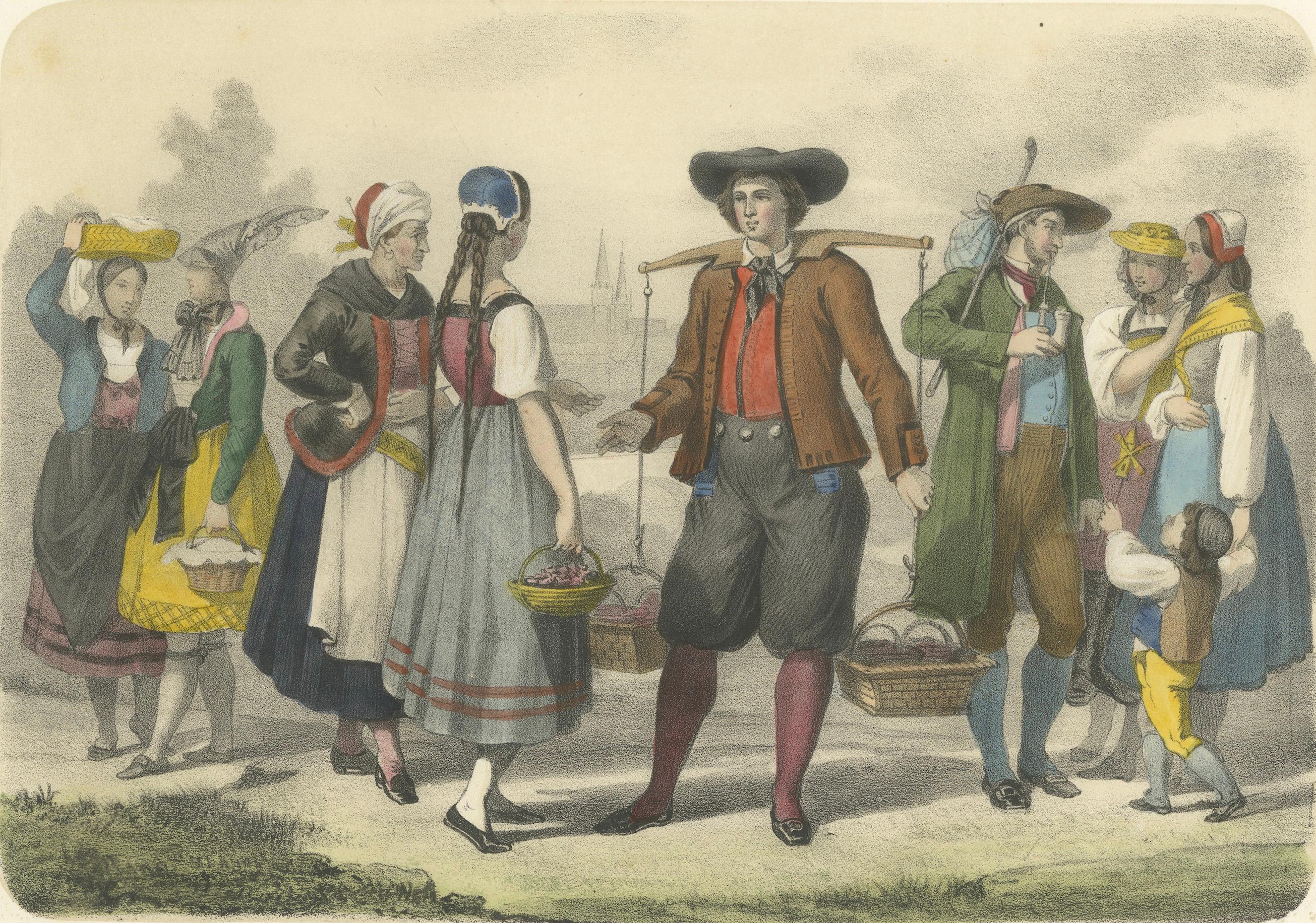 Trajes regionales alemanes - Figuras bávaras y sajonas, c.1845 Francés en venta
