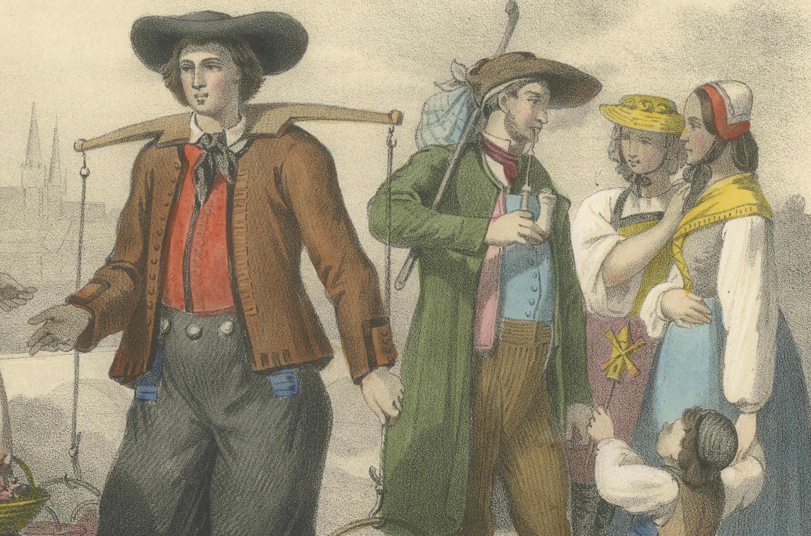 Trajes regionales alemanes - Figuras bávaras y sajonas, c.1845 en Bueno estado para la venta en Langweer, NL