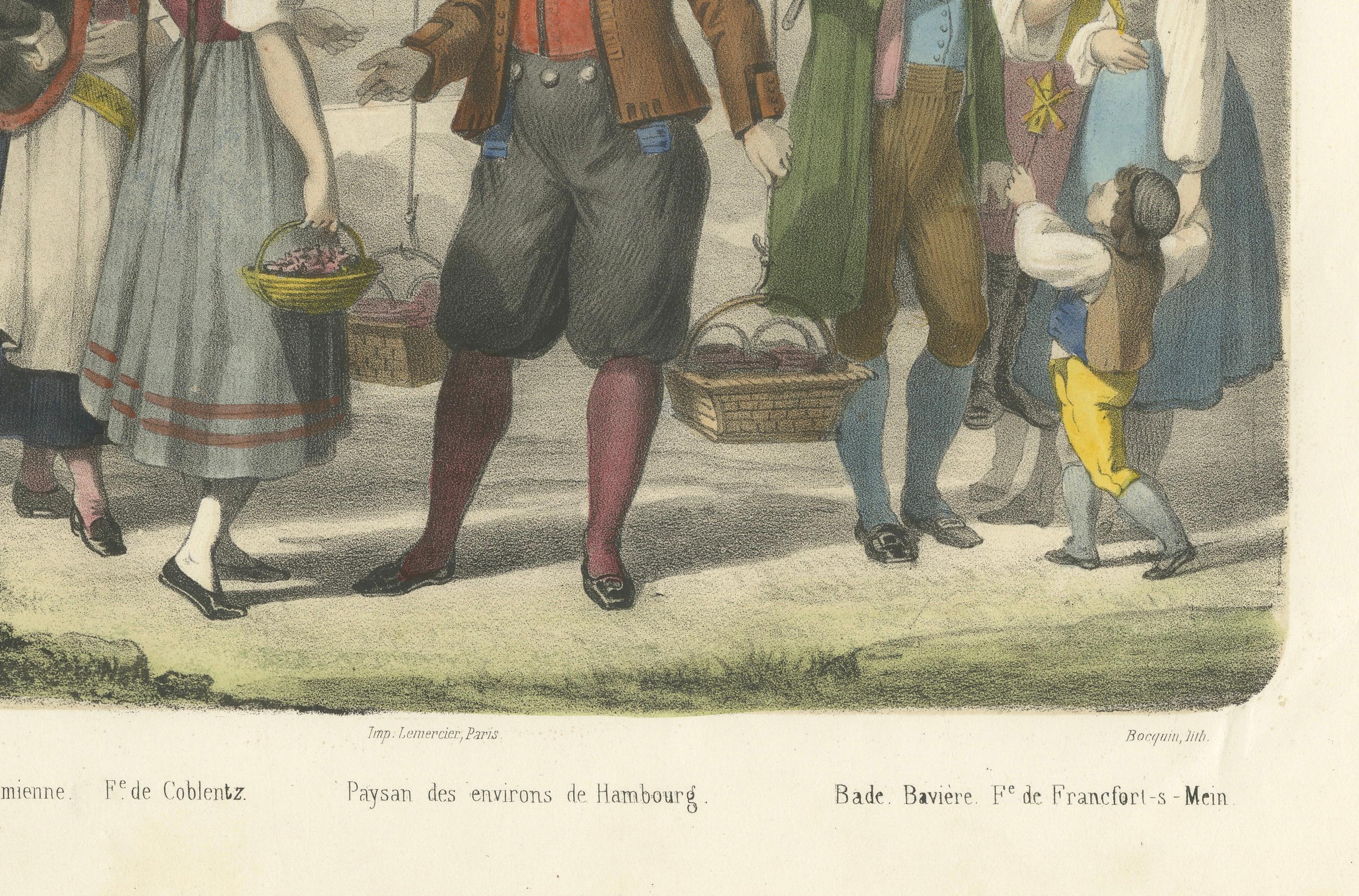 Trajes regionales alemanes - Figuras bávaras y sajonas, c.1845 Mediados del siglo XIX en venta