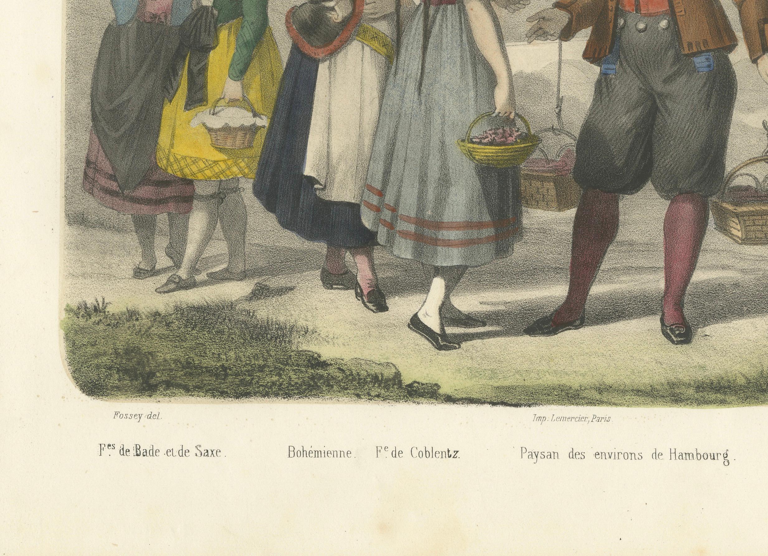 Trajes regionales alemanes - Figuras bávaras y sajonas, c.1845 en venta 1