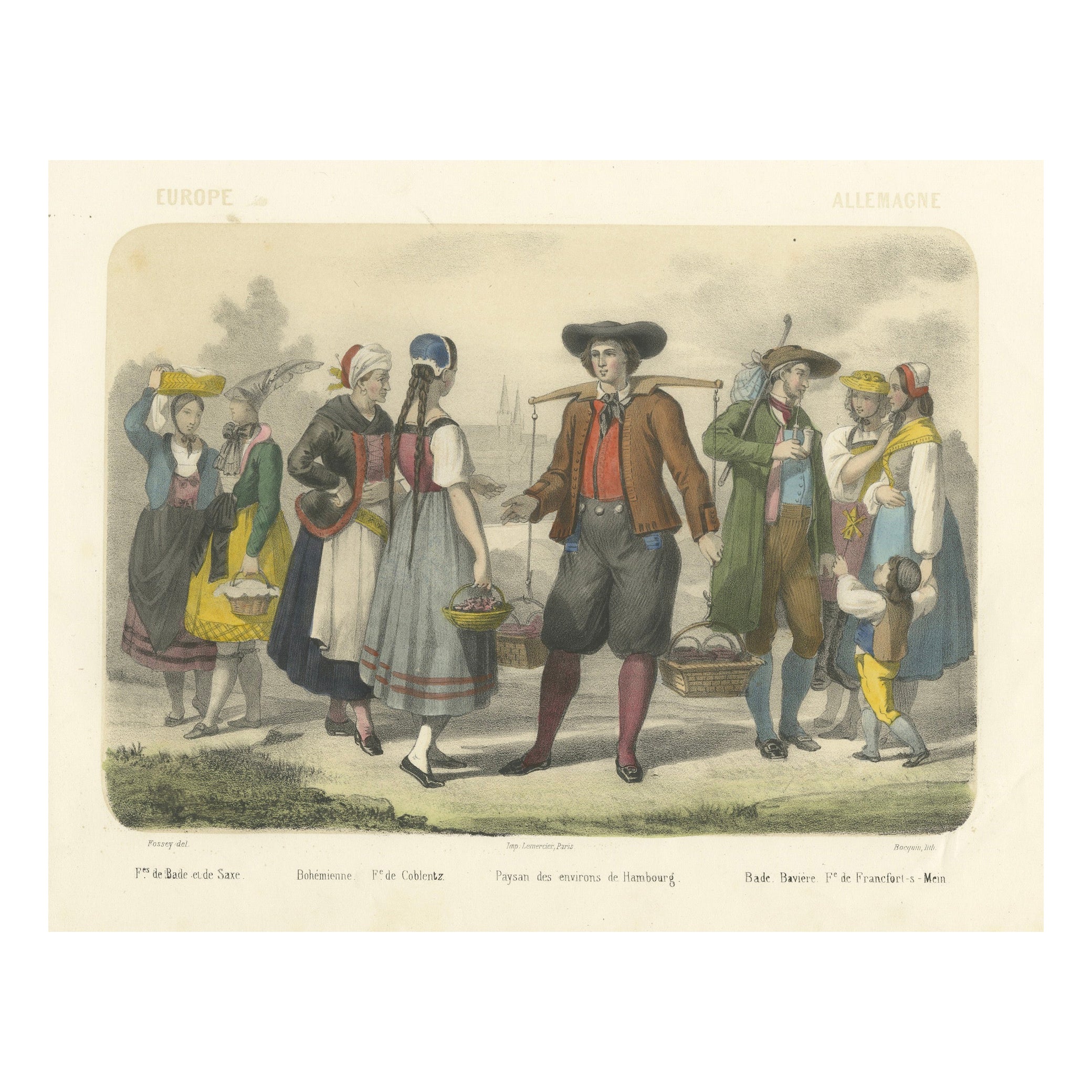 German Regional Costumes – Bavarian and Saxon Figures, c.1845