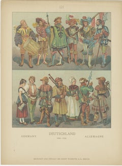 German Renaissance & Landsknecht Costumes 1500s – Set of 6 Antique Prints, 1880