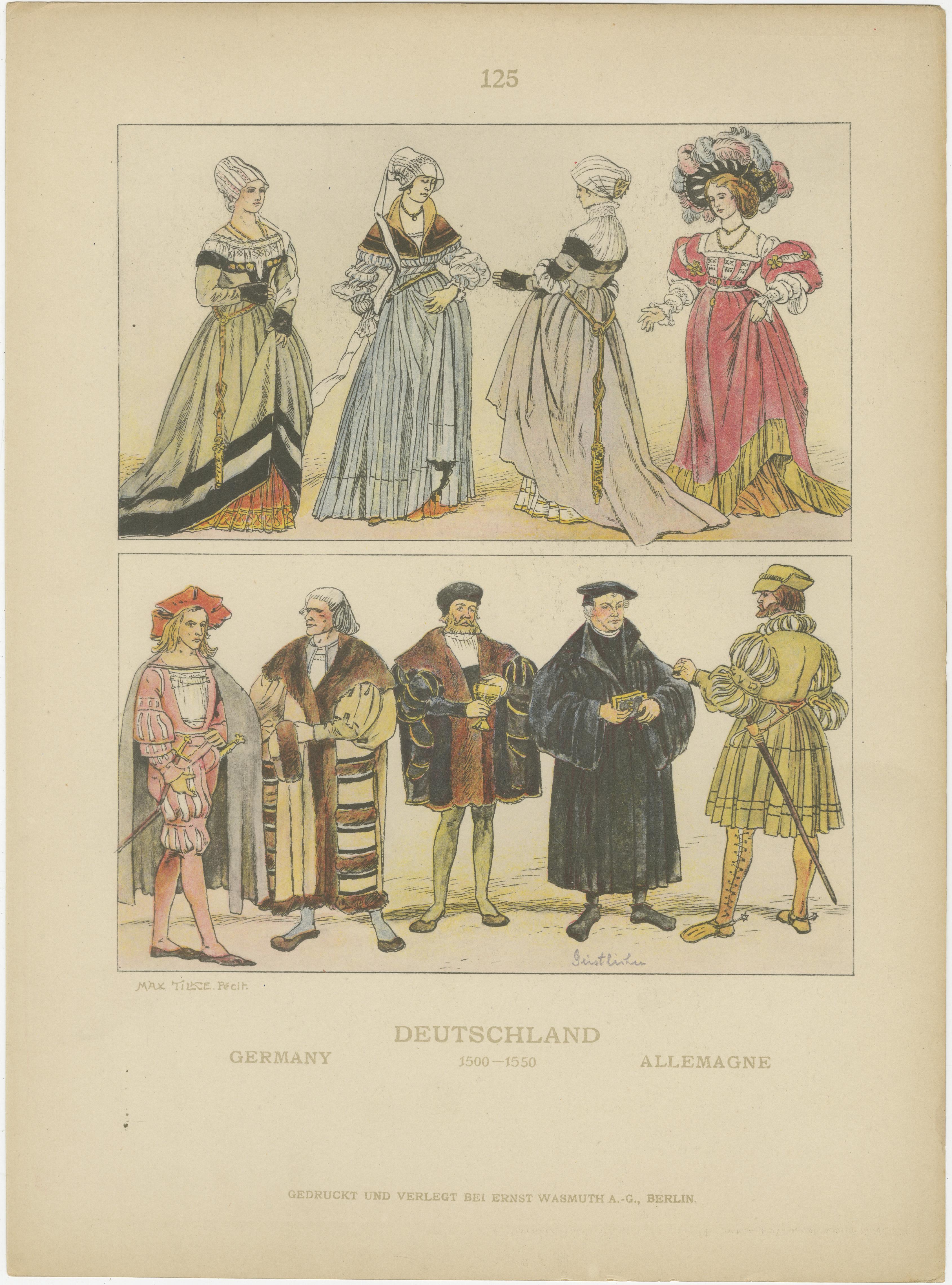 Allemand Costumes allemands de la Renaissance et de Landsknecht des années 1500 - Ensemble de 6 estampes anciennes, 1880 en vente