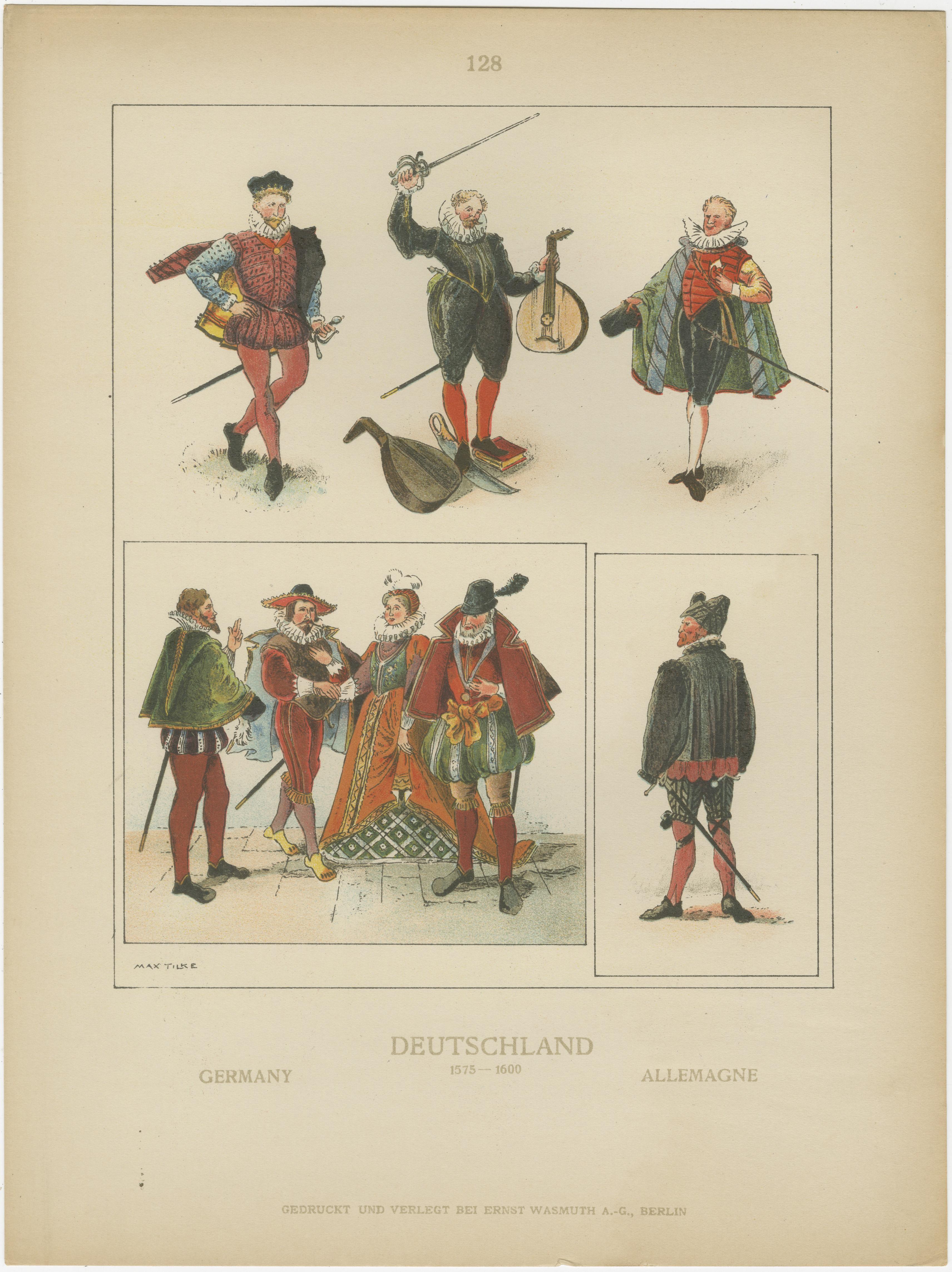 Costumes allemands de la Renaissance et de Landsknecht des années 1500 - Ensemble de 6 estampes anciennes, 1880 Bon état - En vente à Langweer, NL