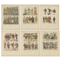 German Renaissance 
Landsknecht Costumes 1500s – Set of 6 Antique Prints, 1880