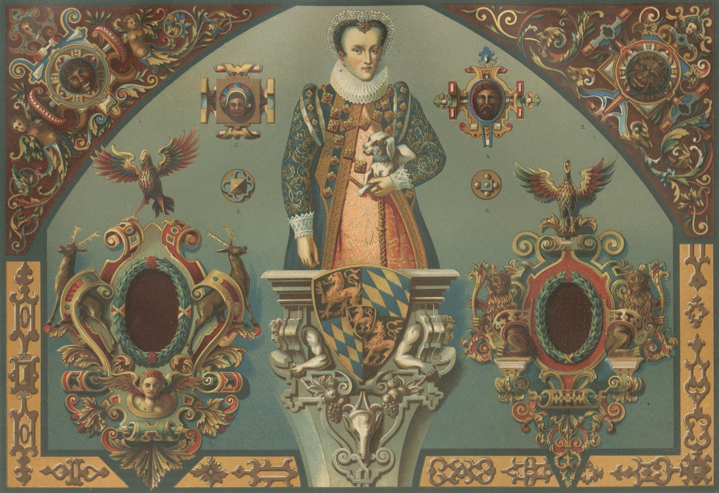 Estampa de escultura pintada renacentista alemana de Dolmetsch, Ornamentenschatz, 1887 en venta 2