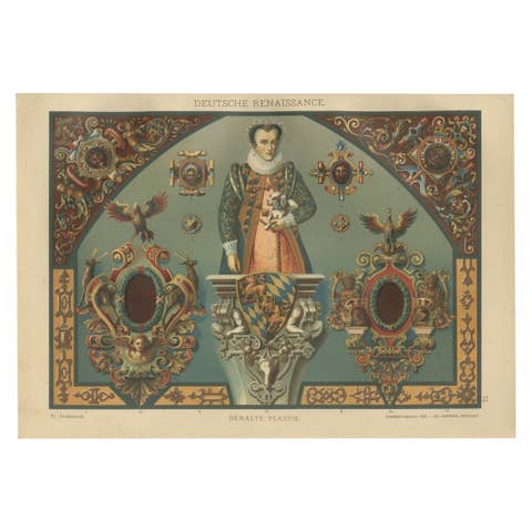 German Renaissance Painted Sculpture Print by Dolmetsch, Ornamentenschatz, 1887