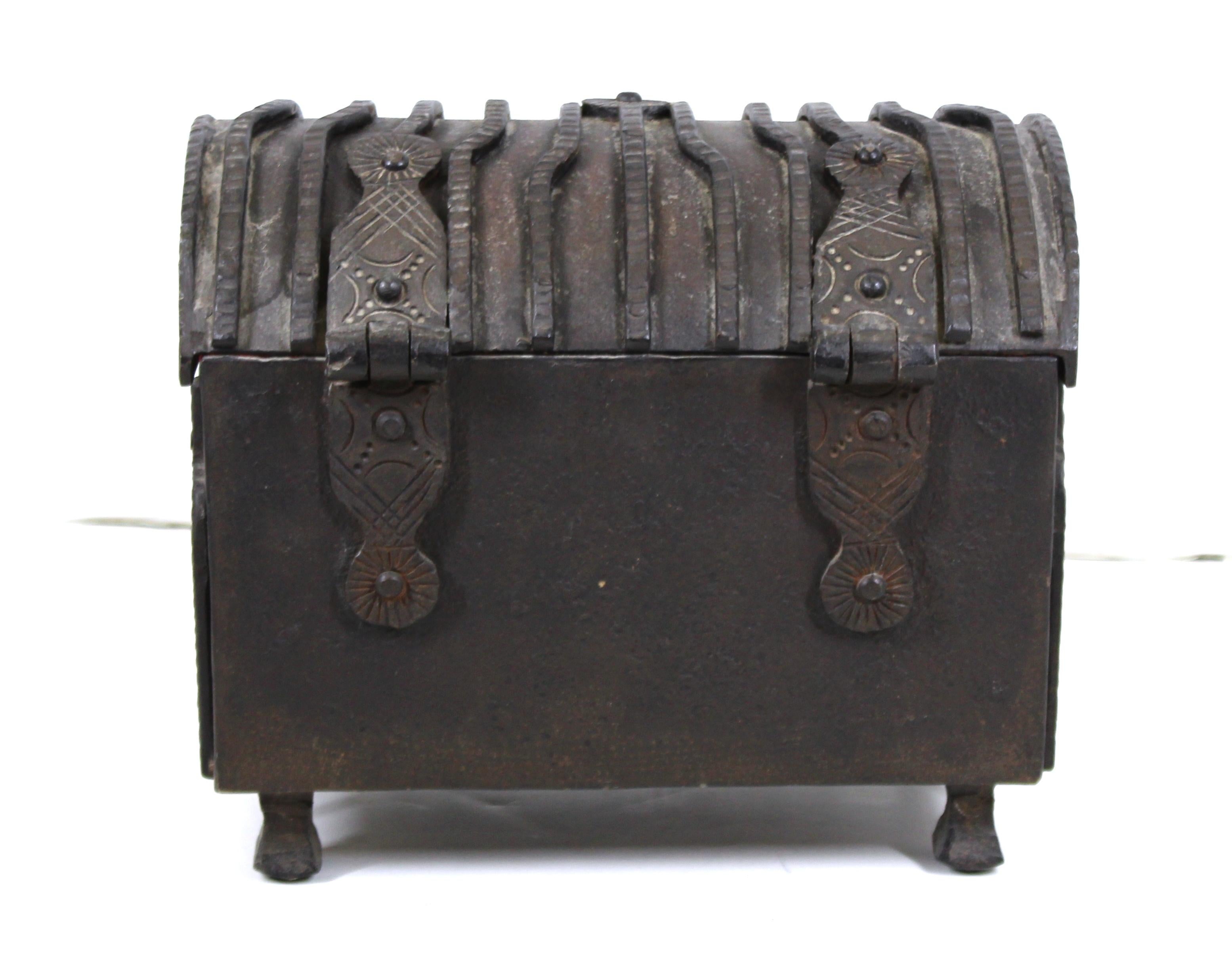 German Renaissance Revival Wrought Iron Strong Box with Lock Chain 1