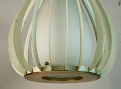 German  Ribbed Metal and Frosted Glass Pendant 2 available