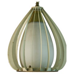 German  Ribbed Metal and Frosted Glass Pendant 2 available