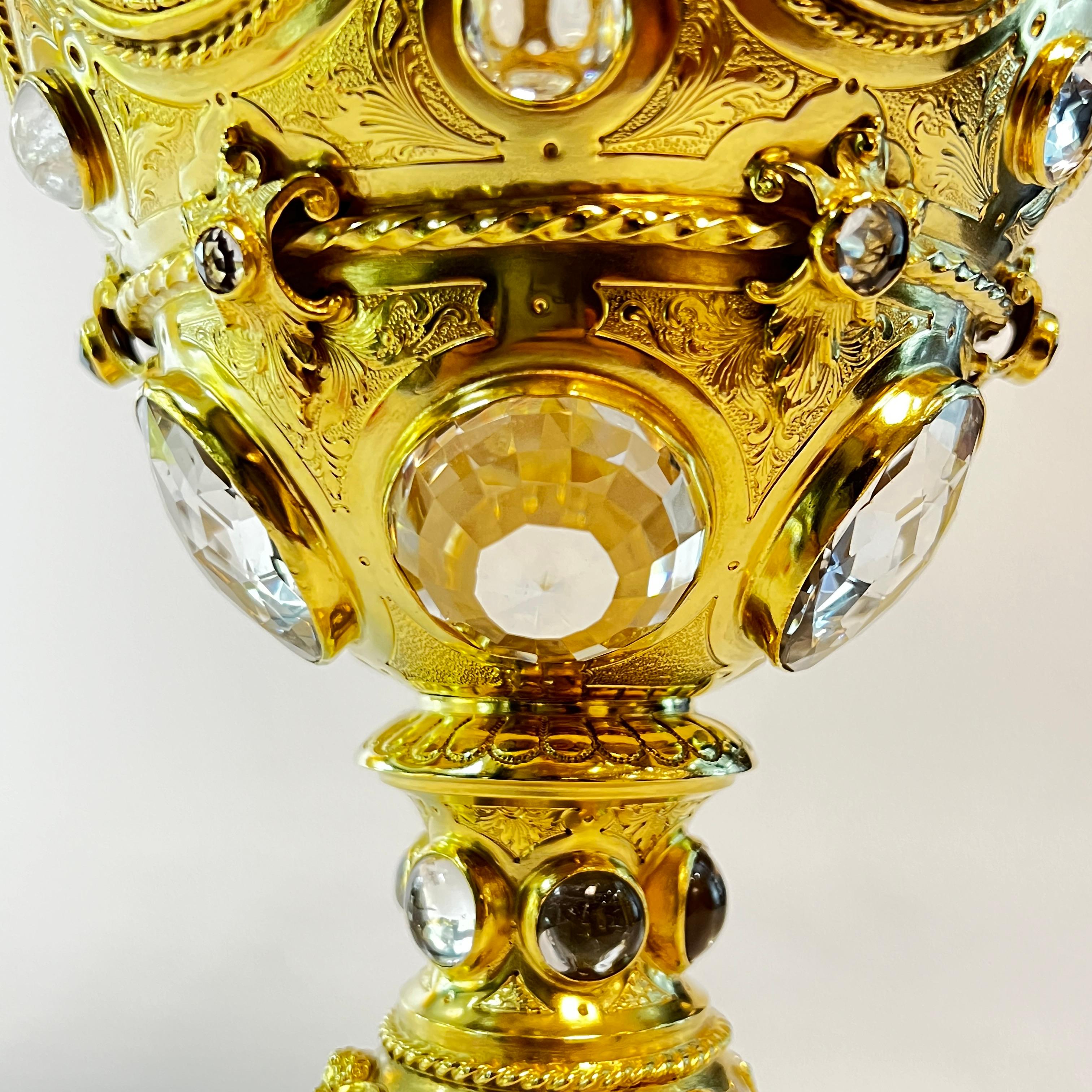 German Rock Crystal and Gilt Brass Coupe with Cover For Sale 5