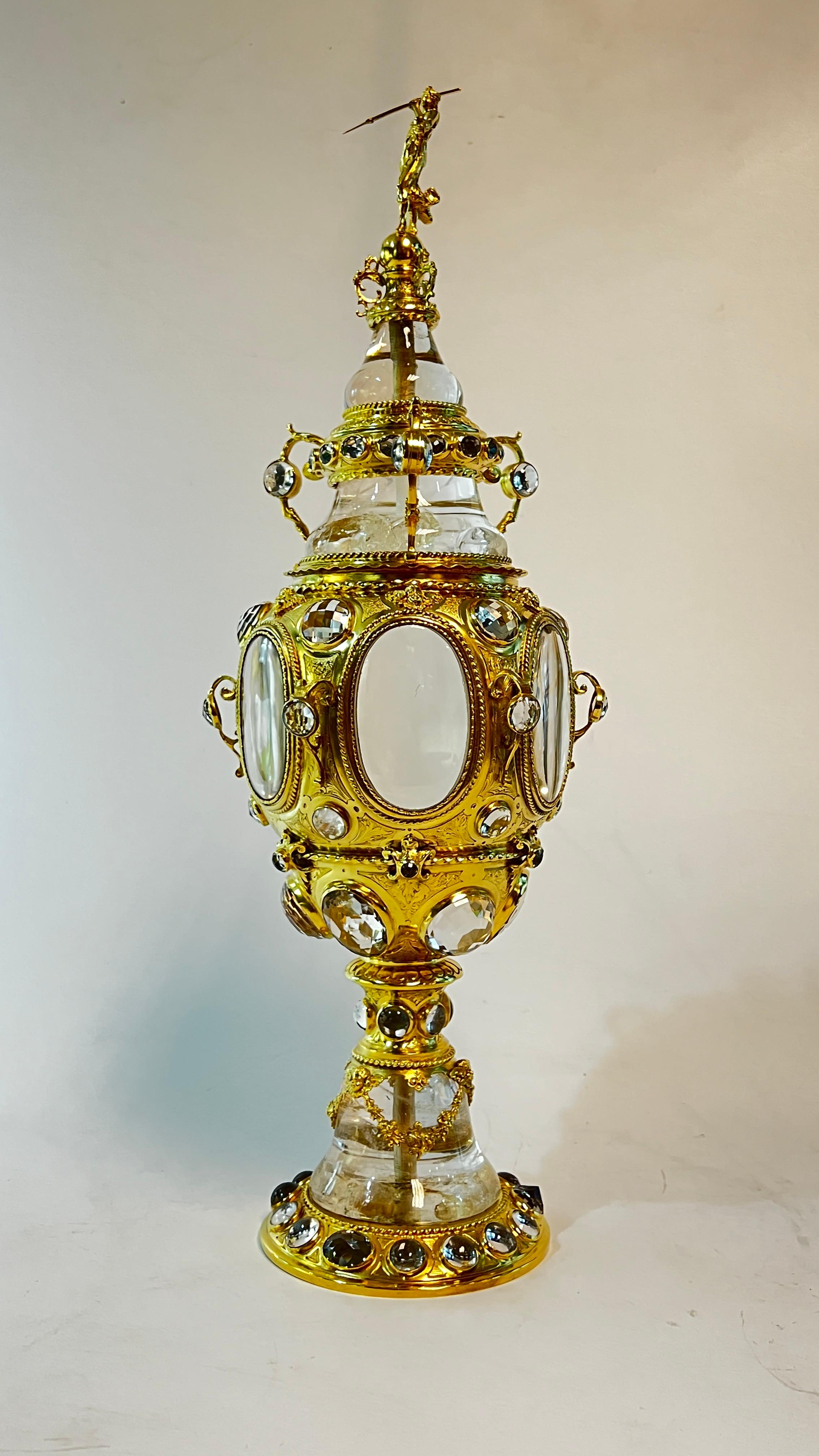 Baroque Revival German Rock Crystal and Gilt Brass Coupe with Cover For Sale