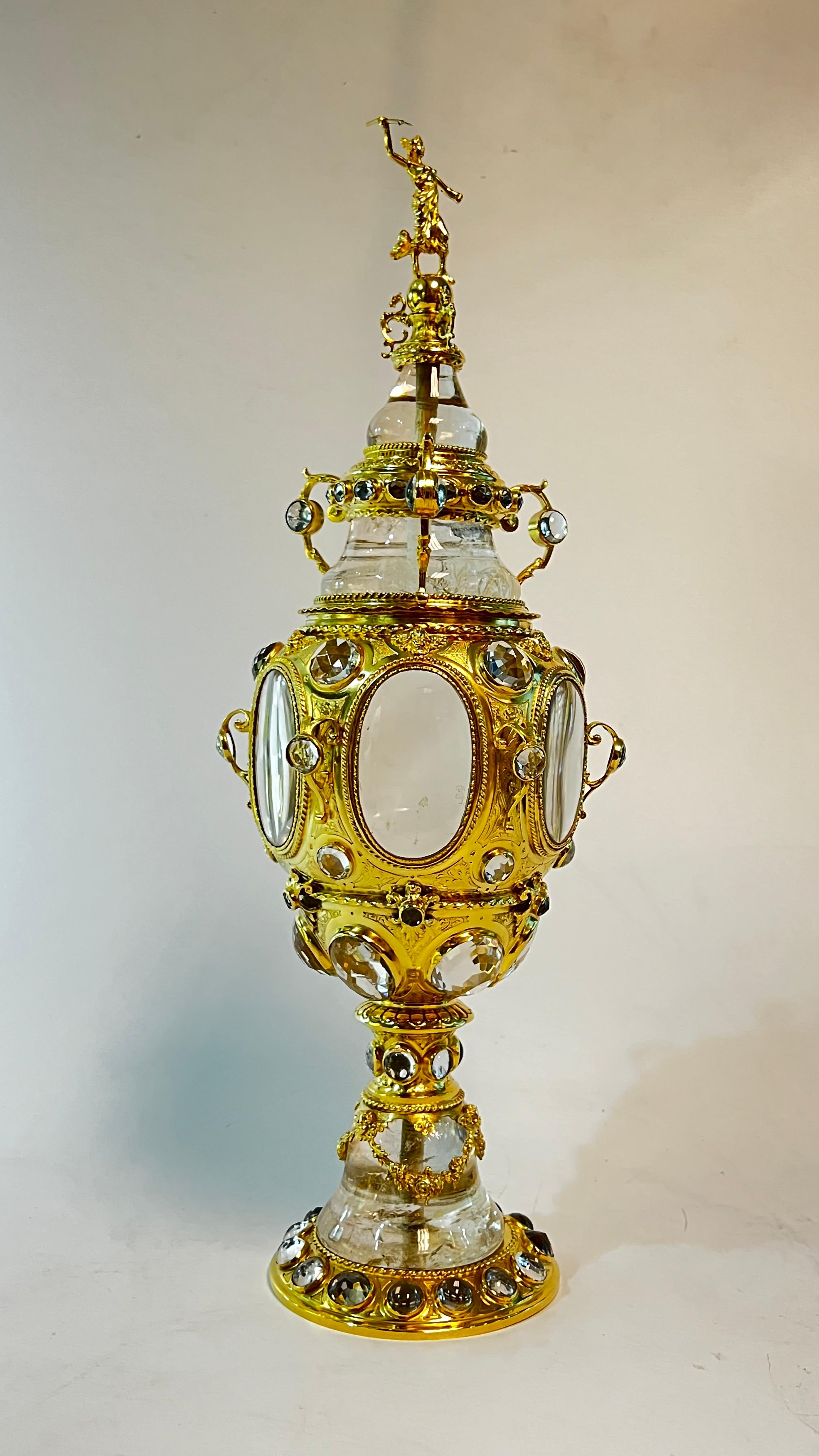 19th Century German Rock Crystal and Gilt Brass Coupe with Cover For Sale