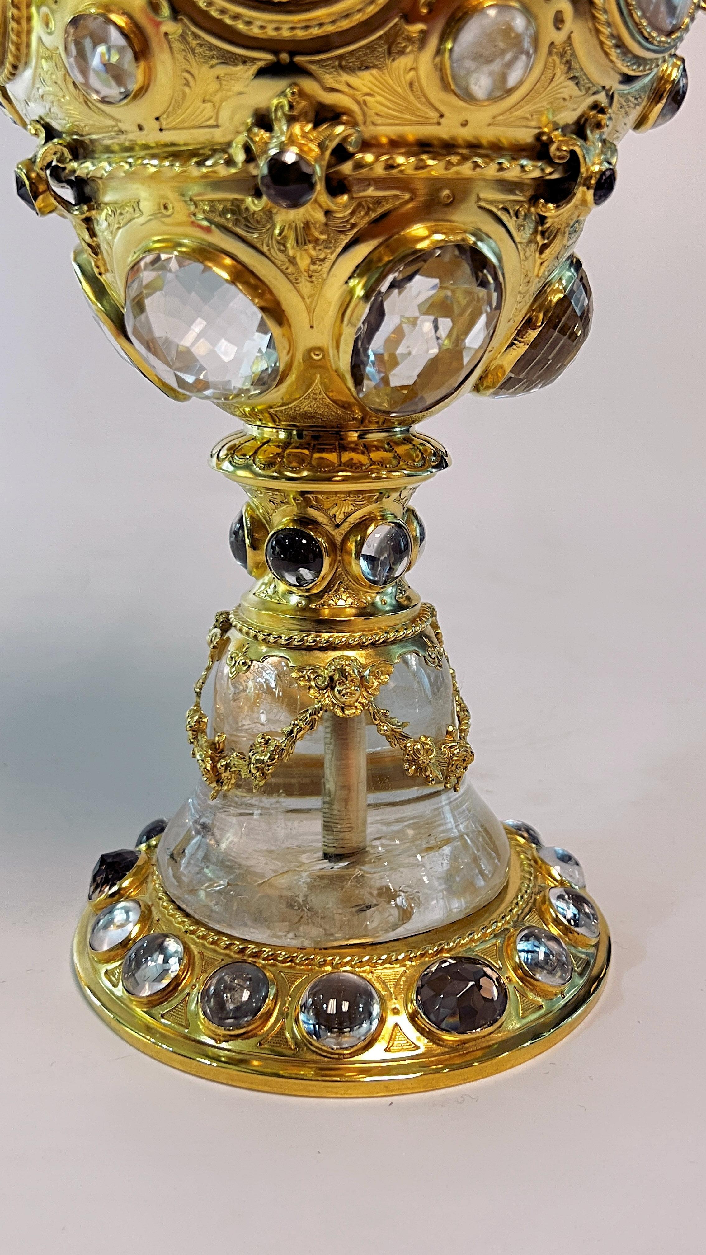 German Rock Crystal and Gilt Brass Coupe with Cover For Sale 3