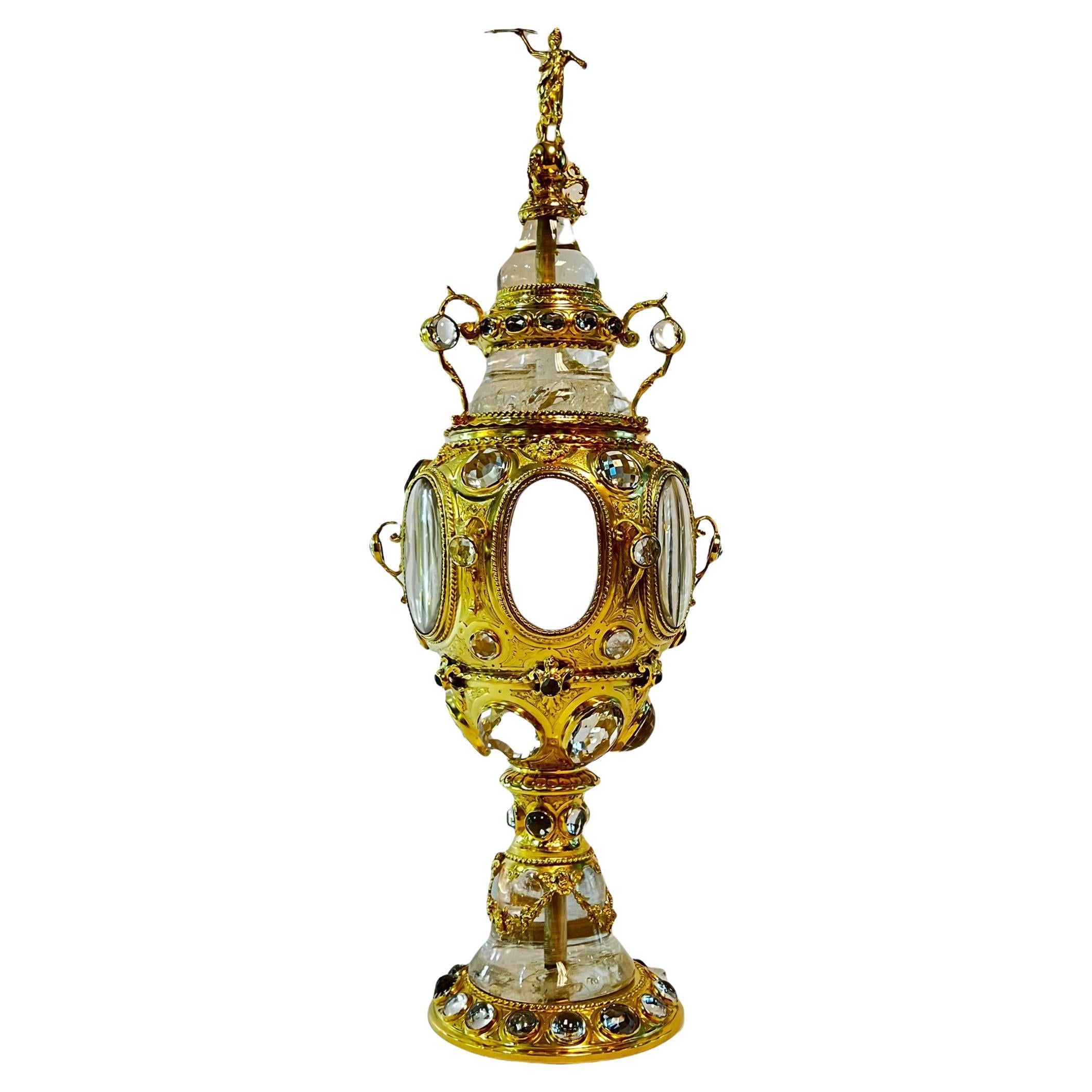German Rock Crystal and Gilt Brass Coupe with Cover For Sale