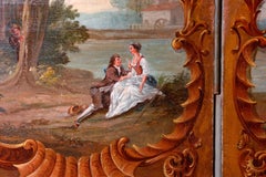 German Rococo Four Panel Painted Screen, Mid-18th Century