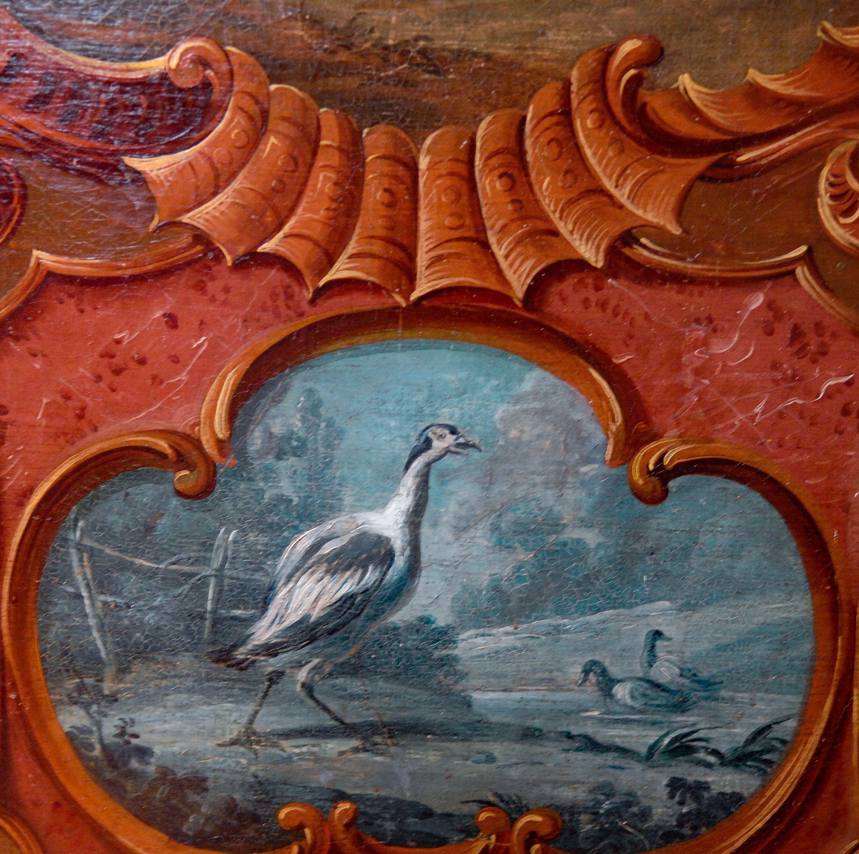 Rococo Paravent allemand rococo à quatre panneaux peint, milieu du XVIIIe siècle en vente