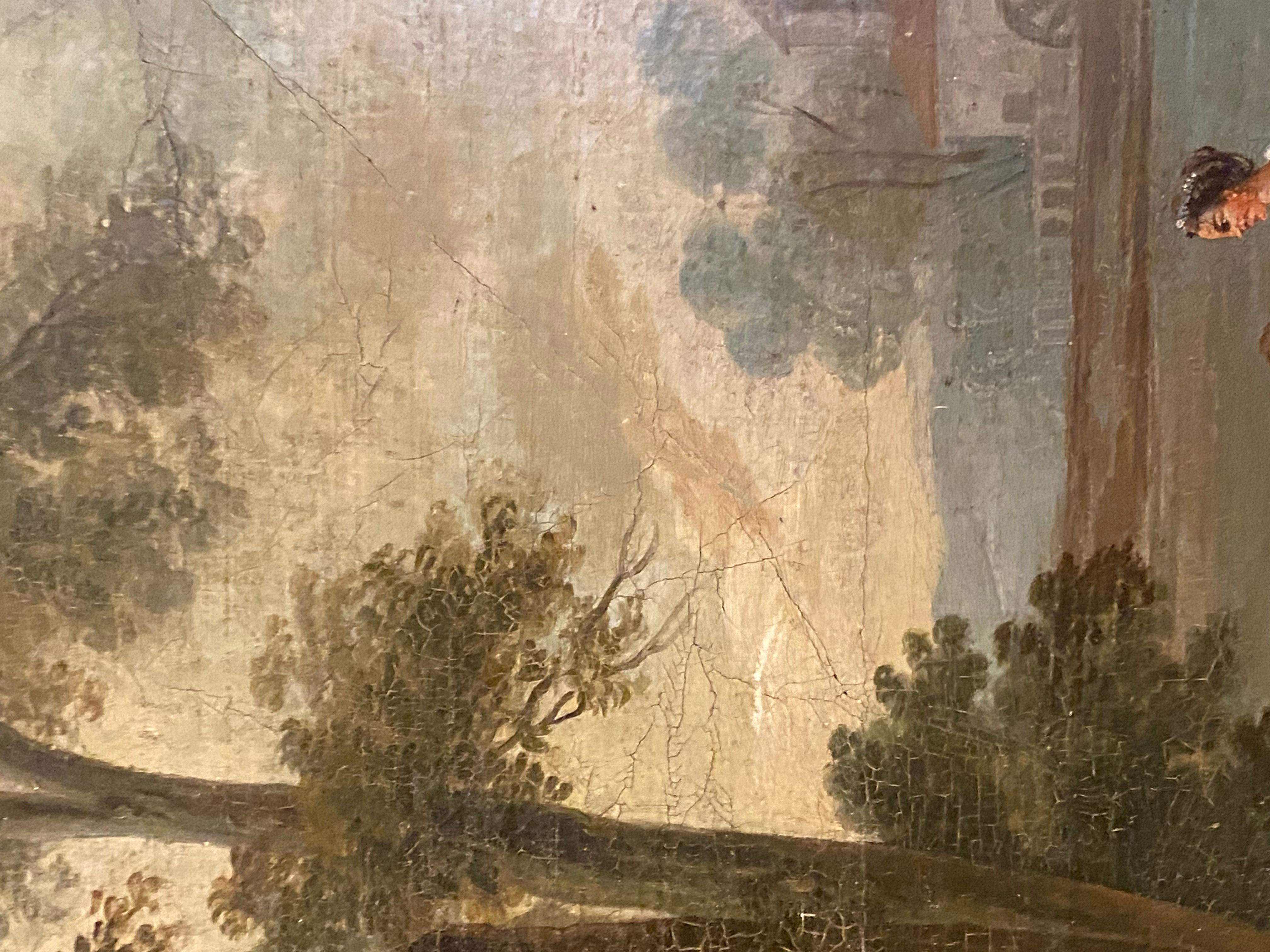 German Rococo Four Panel Painted Screen, Mid-18th Century For Sale 1