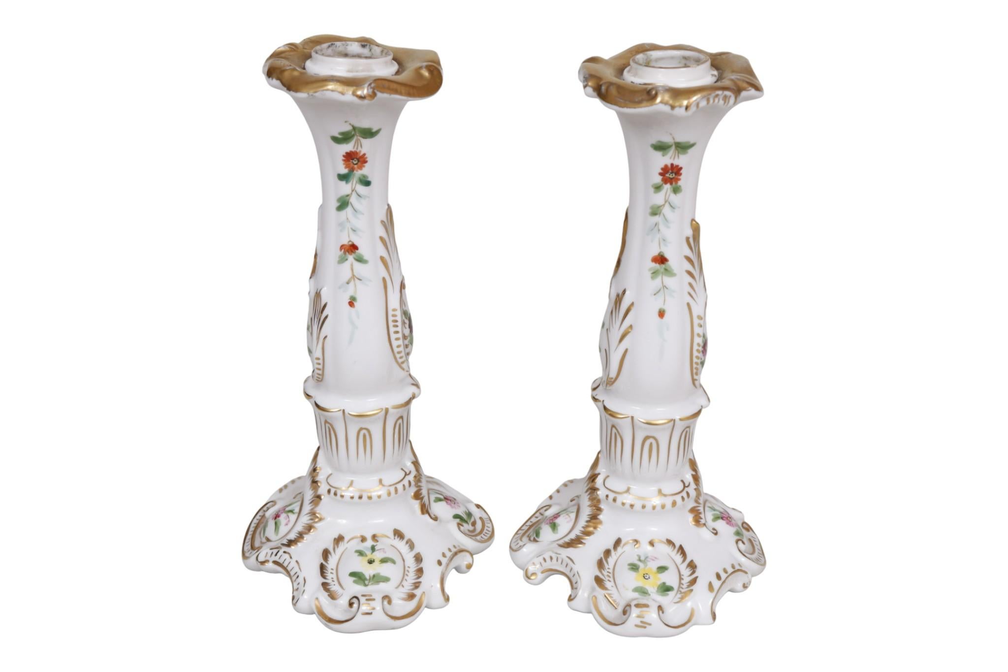 German Rococo Porcelain Candlestick Holders, a Pair For Sale at 1stDibs